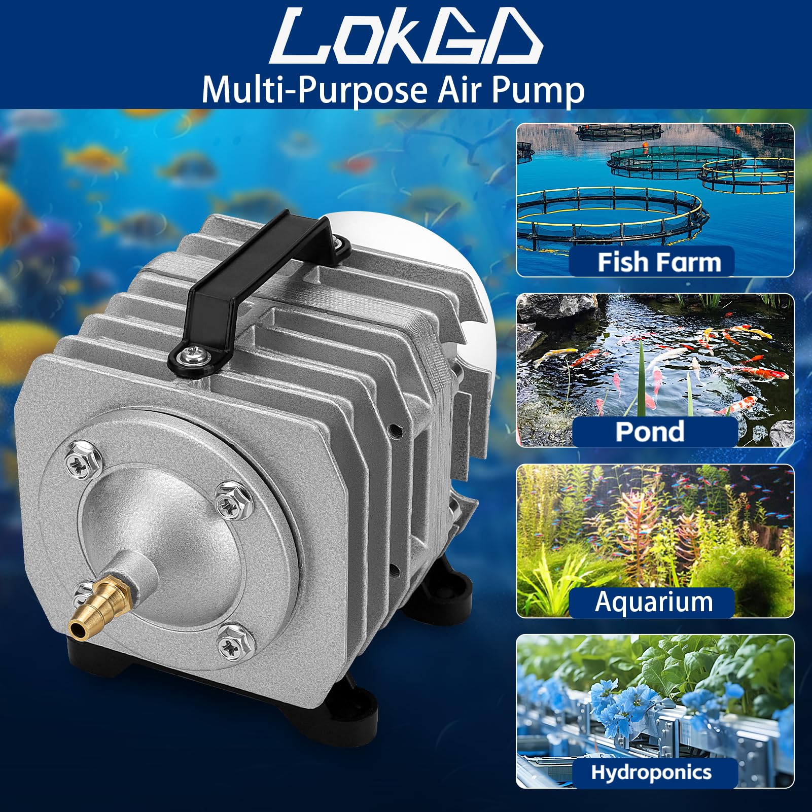 Bomba de aire para acuario de 950/1110GPH, bomba de aire para pecera con flujo ajustable, bomba de aire comercial multiusos de 3600/4200L para acuario, estanque, hidropónico
