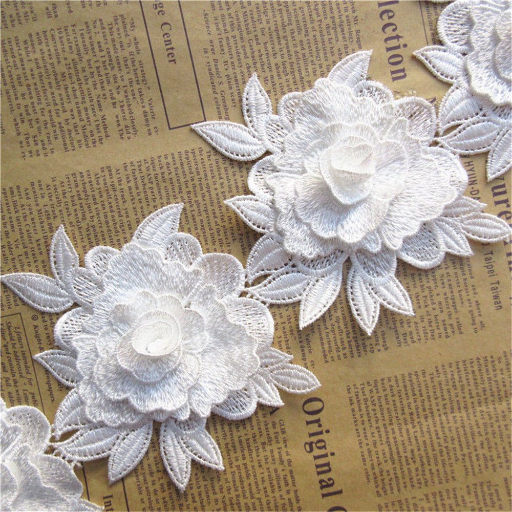 Heyiwell 1 Paire D'appliques En Dentelle 3D à Coudre Sur Des Fleurs Et Des Strass Pour Mariage, Robe, Vêtements, Jeans, Loisirs Créatifs, 25 X 11,5 Cm, Blanc