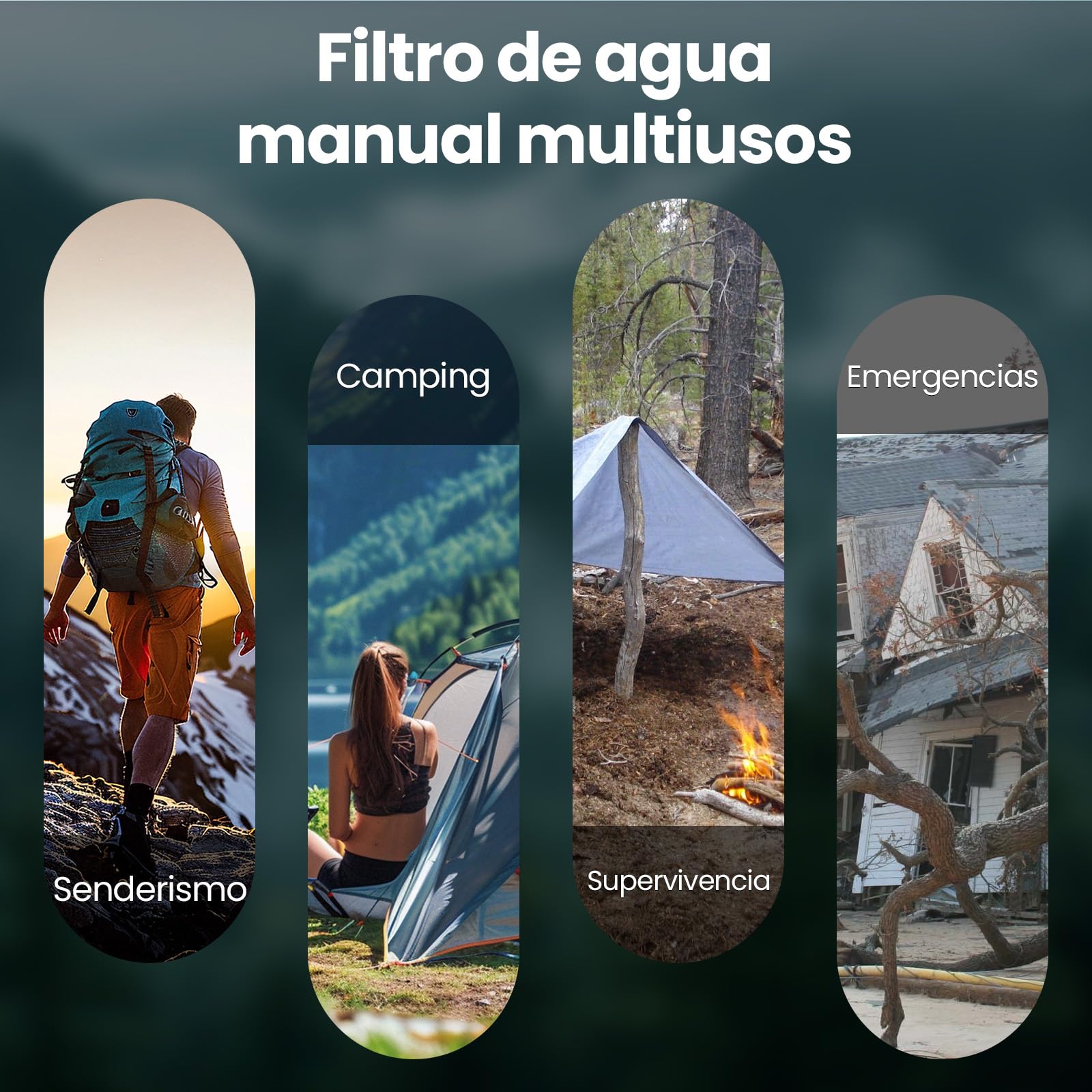 Filtro de agua para exteriores con filtro RO purificador de agua para exteriores con capacidad de filtro de 10000 l filtro de agua potable para camping, excursiones, emergencias, etc. (Verde)