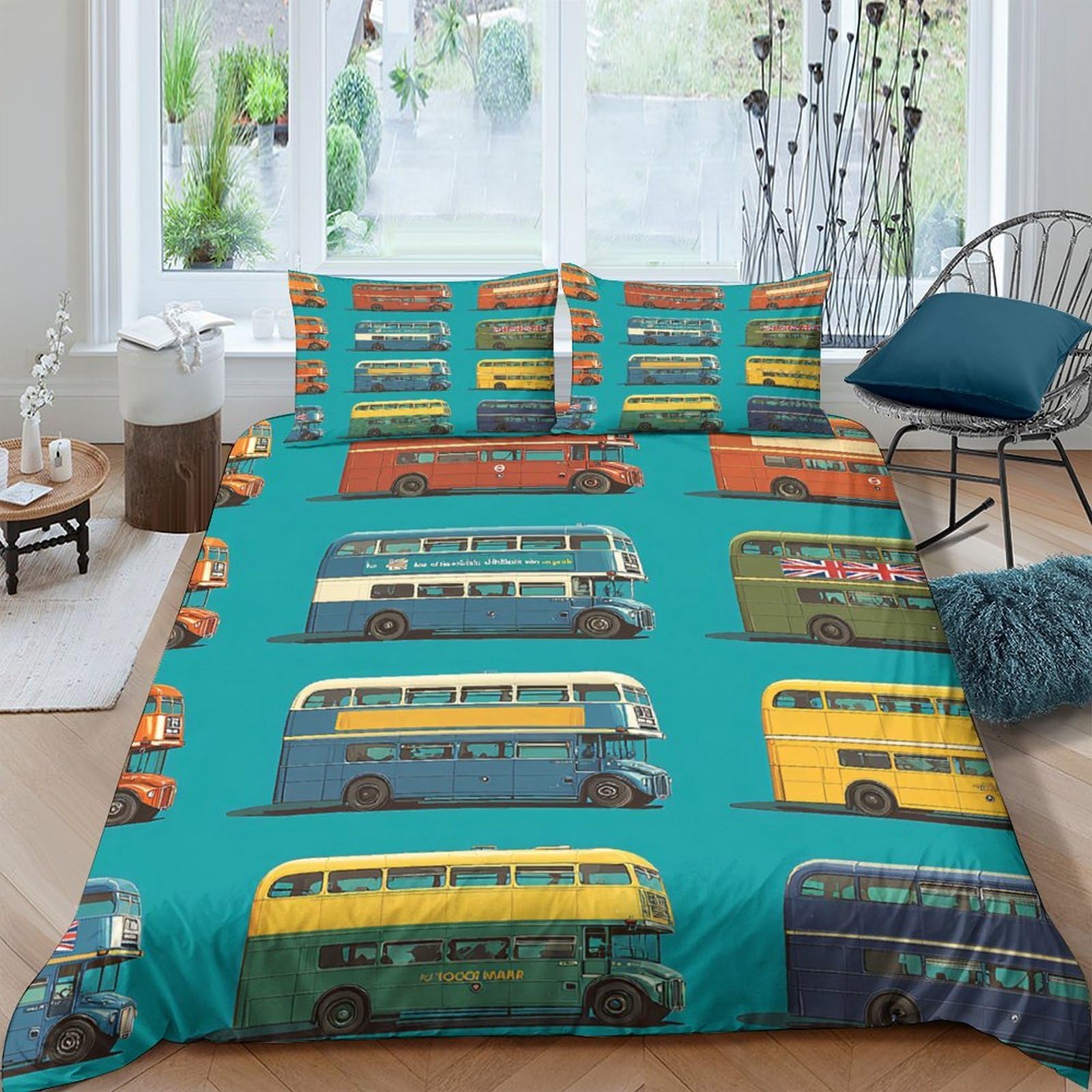 Ctjqhvkz Style-3 3D Printed Retro Bus Fitted Sheet Microfiber Soft Decor Colorful Vintage Vehicle Mattress Cover For Bedroom Guest Room Dorm Use Single（135X200cm）