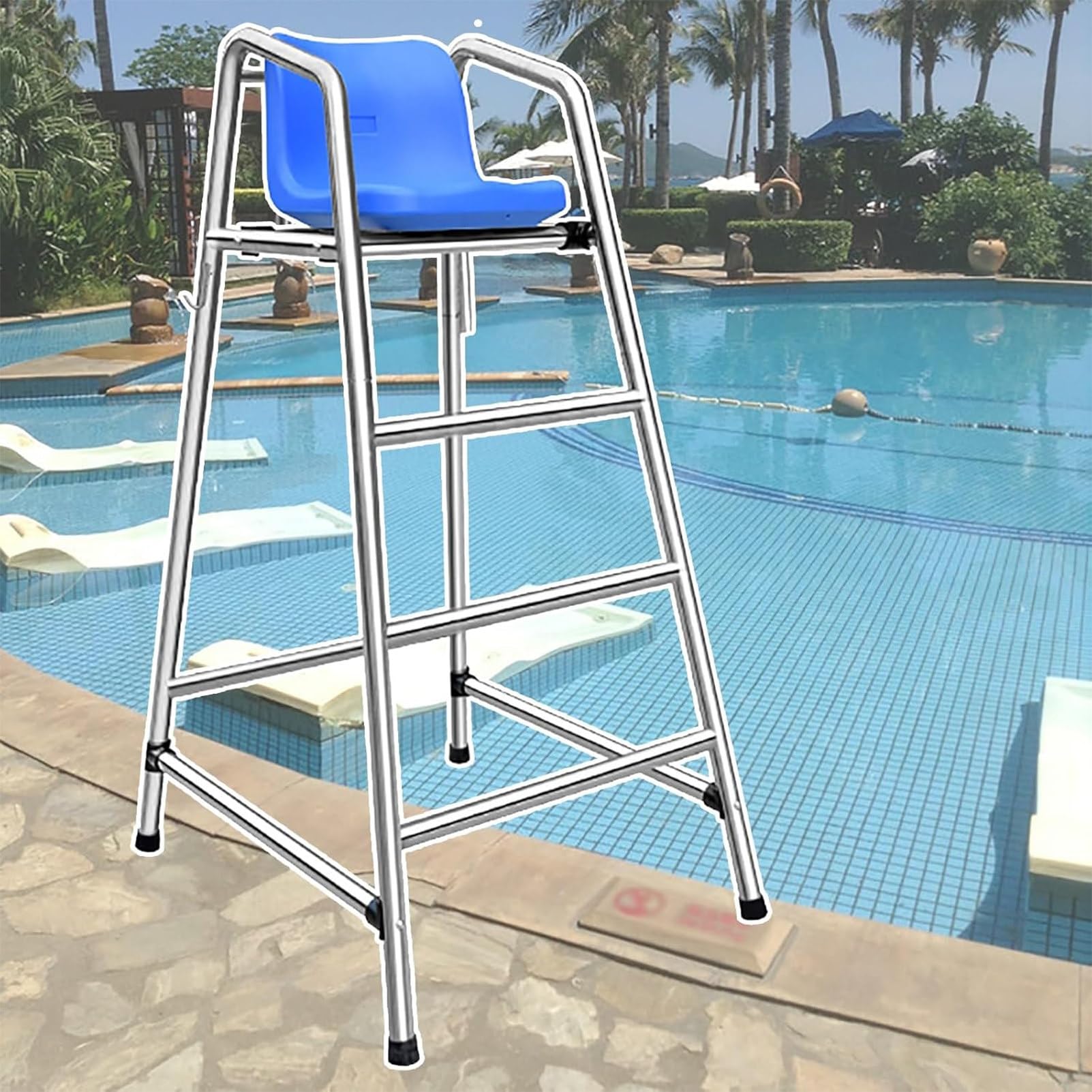 Chaise longue de sauveteur robuste en acier inoxydable pour piscine