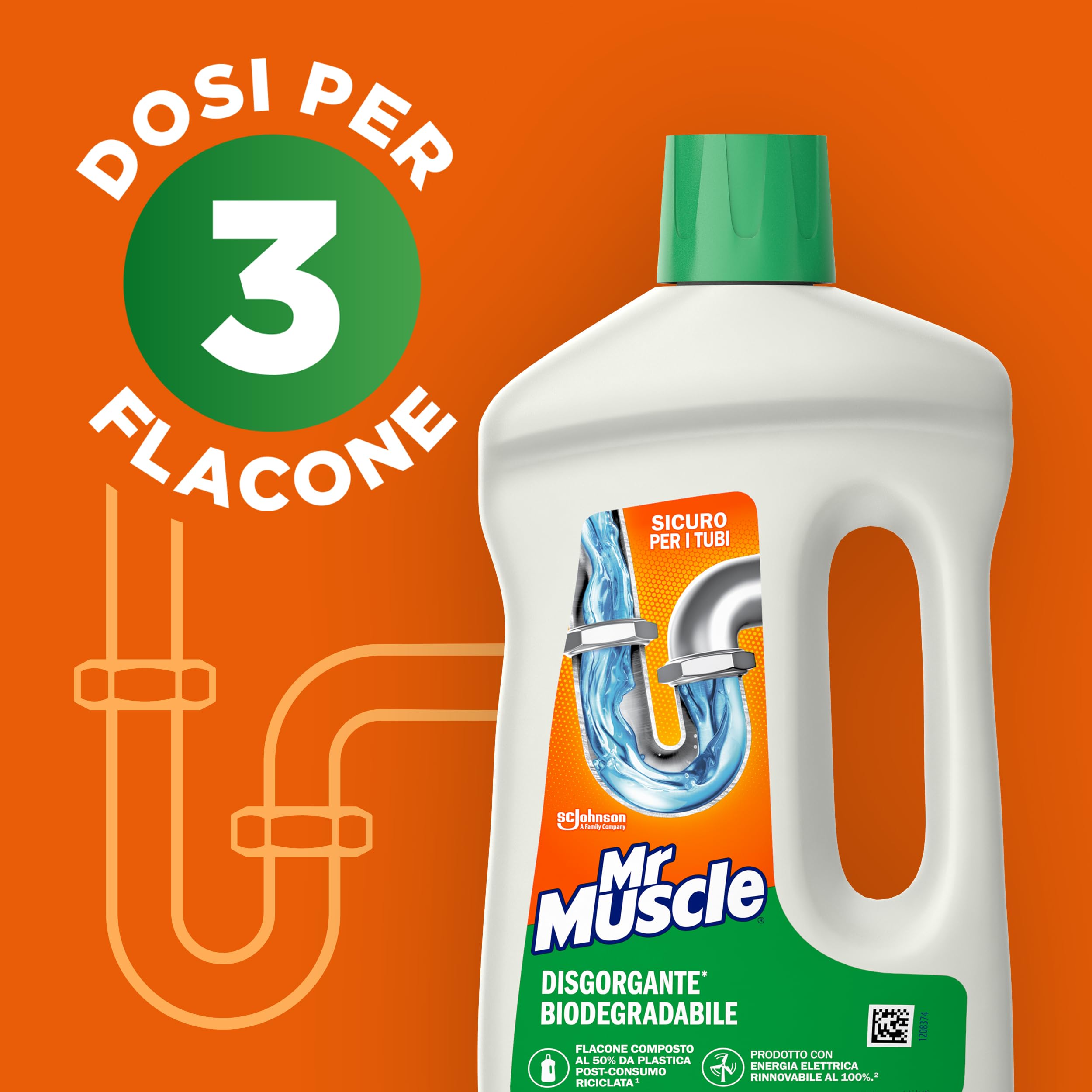 Mr Muscle Disgorgante Biodegradabile, Stura Lavandini e Scarichi Intasati Forte, 3 Dosi per Flacone, Formato Scorta da 6 Pezzi da 750 ml