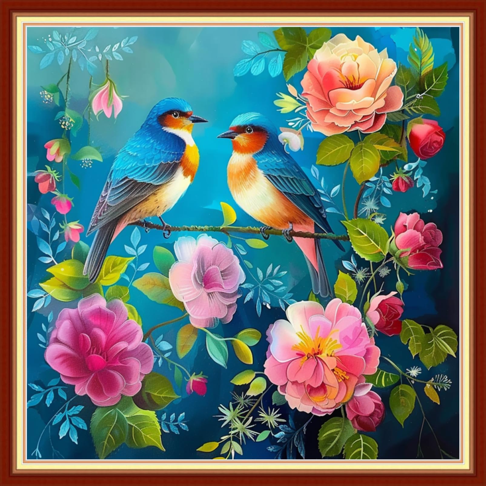 Findvoor Stamped Cross Stitch Kits for Beginners Full Range of Cross Stitching Embroidery Pattern for Adults, 11CT DIY Needlepoint Embroidery Starter Kits-Lovely Bird Game 18x18 inch