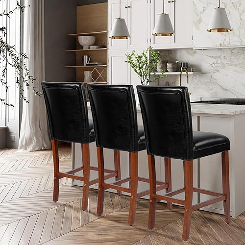 Miniatura 26 de Homepop Decoración del hogar | Taburetes de bar clásicos de altura de mostrador | Taburetes de bar de piel sintética de 24 pulgadas | Muebles