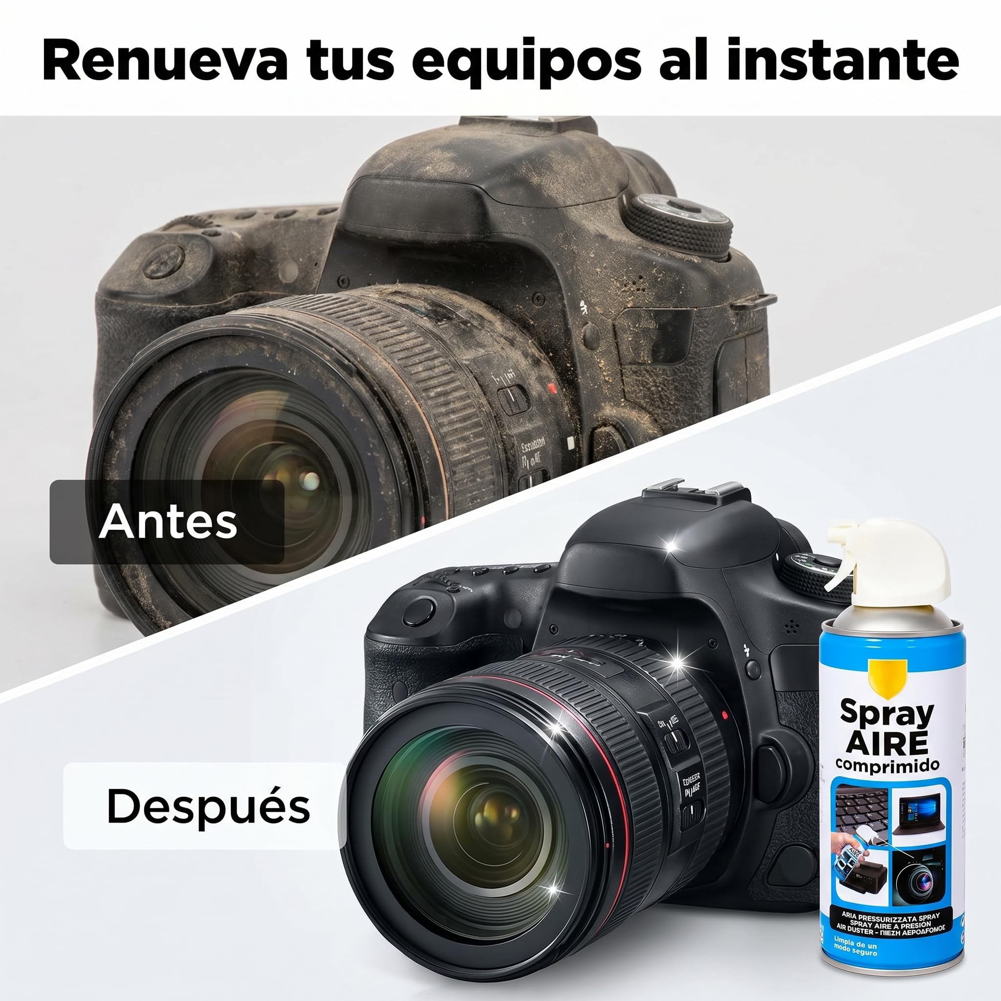 Spray de Aire Comprimido 400ml para Limpar Teclado, Ordenador, Cámara - Aire para Limpieza