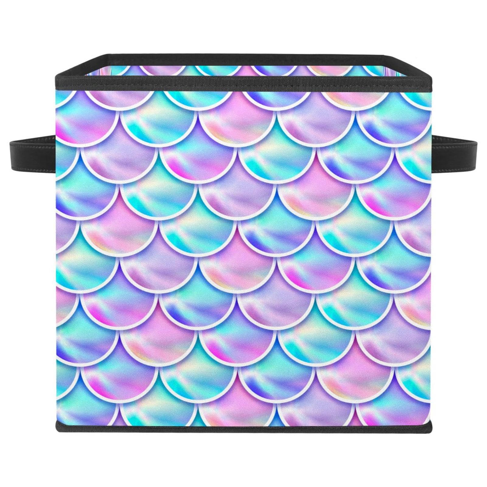 Boîte de rangement pliable cube en tissu motif écailles de sirène