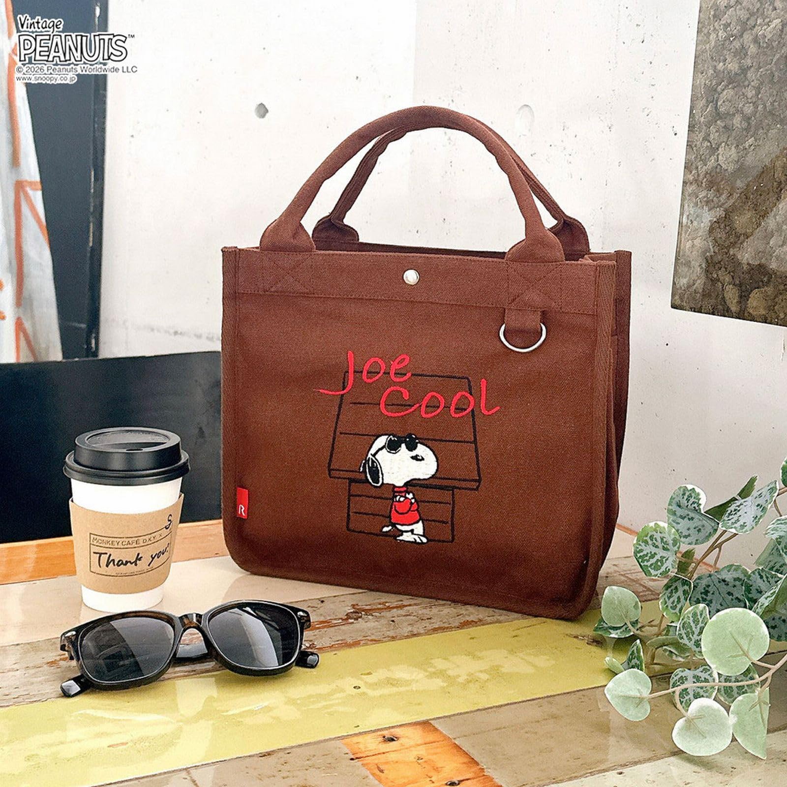 レディース ミニ トートバッグ スヌーピー サブバッグ サブバッグ ランチバッグ ランチトート お弁当 通勤 通学 リサイクルコットン IP.スクエア.ピーナッツ-1J 8520