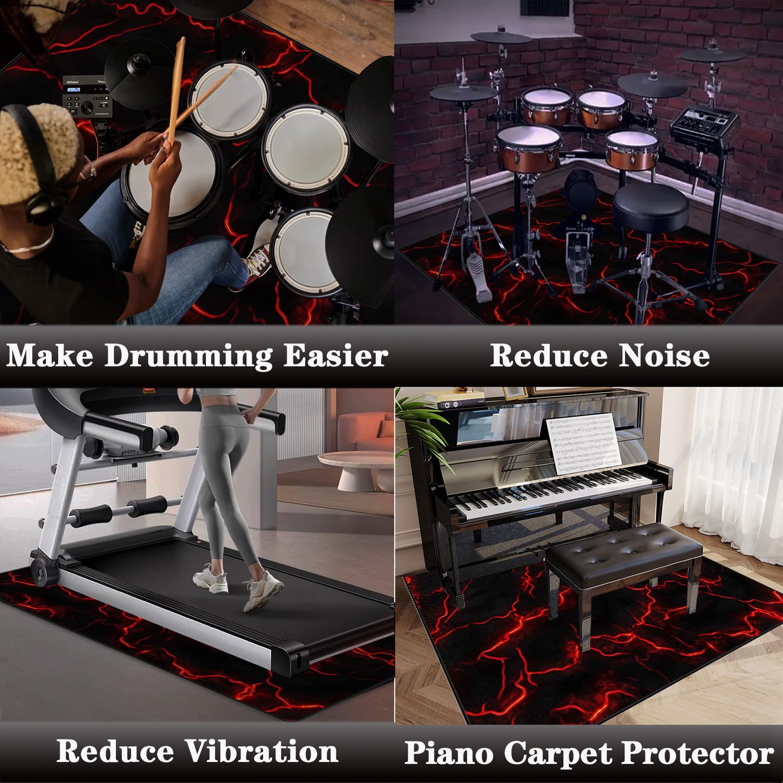 160 x 120 cm Alfombra para Batería Electronica | Alfombra de Tambor | Alfombra Bateria y Percusión | Alfombras Rectangulares para Bombo Caja | Alfombrilla Insonorizada Antideslizantes