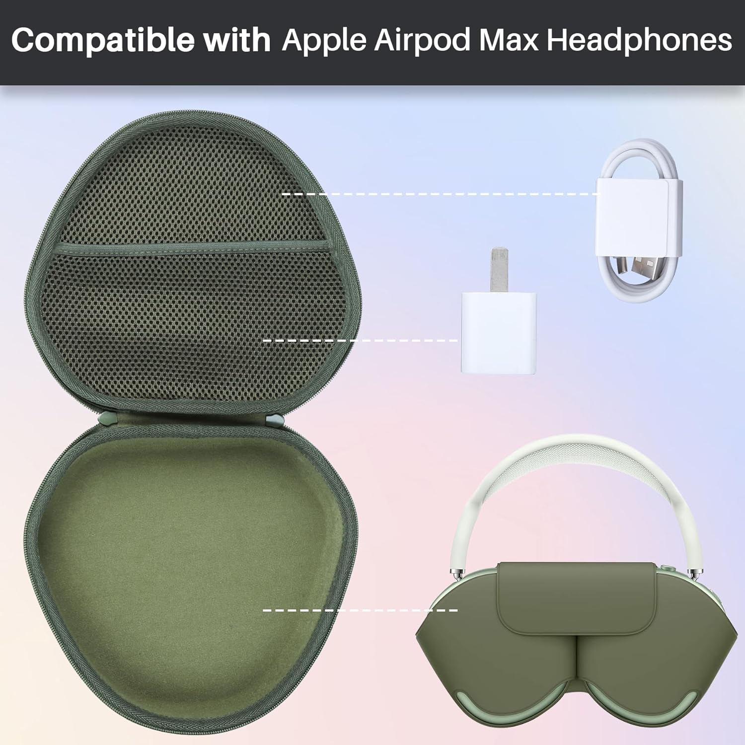 Hard Case Compatible with Apple AirPods Max Over-Ear Headphones (Green Case) - Image 2