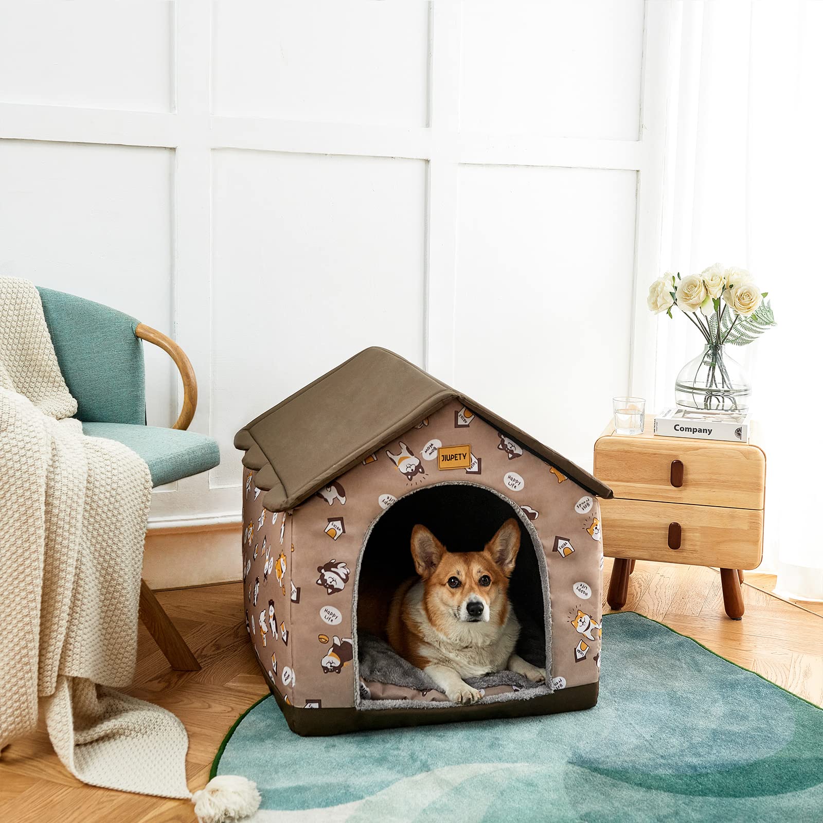 Jiupety Cozy Pet Bed House, Indoor/Outdoor Pet House, 2XL Size for Large Dog, Warm Cave Sleeping Nest Bed for Cats and Dogs, Brown