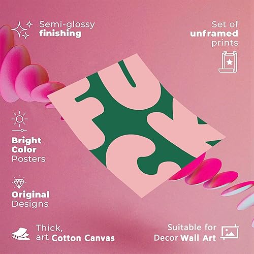 Miniatura 8 de DVBOCS Divertida decoración de pared - F*ck colorida pintura de pared divertida lienzo arte de pared rosa verde retro póster citas y refranes para