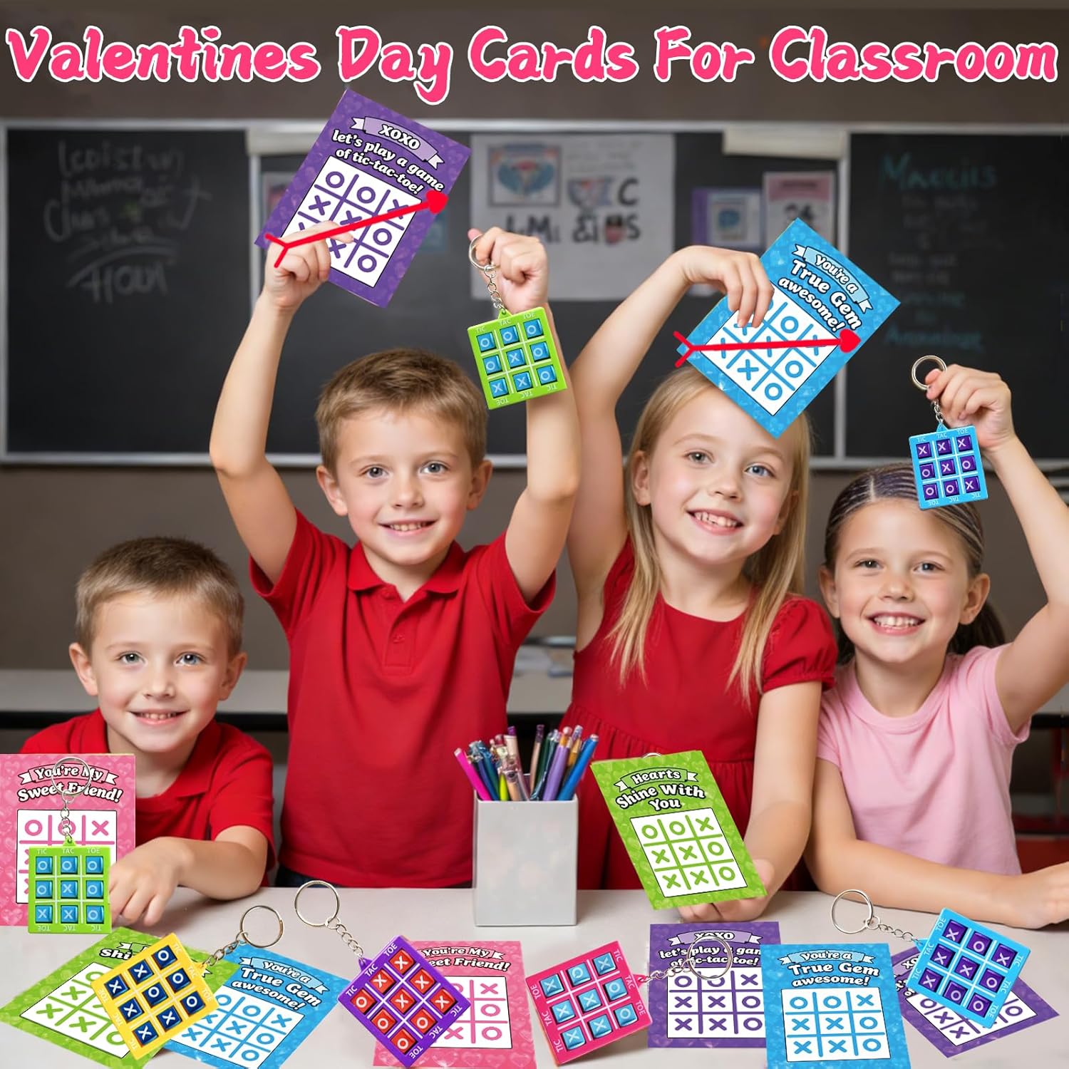 24 PCS Tic Tac Toe Game Keychains with Gift Cards, Party Favors for Kids Goodie Bags Stuffers Classroom Prizes Treasure Box Toys Pinata Fillers Return Gifts for Boys Girls 3-5 4-8 8-12