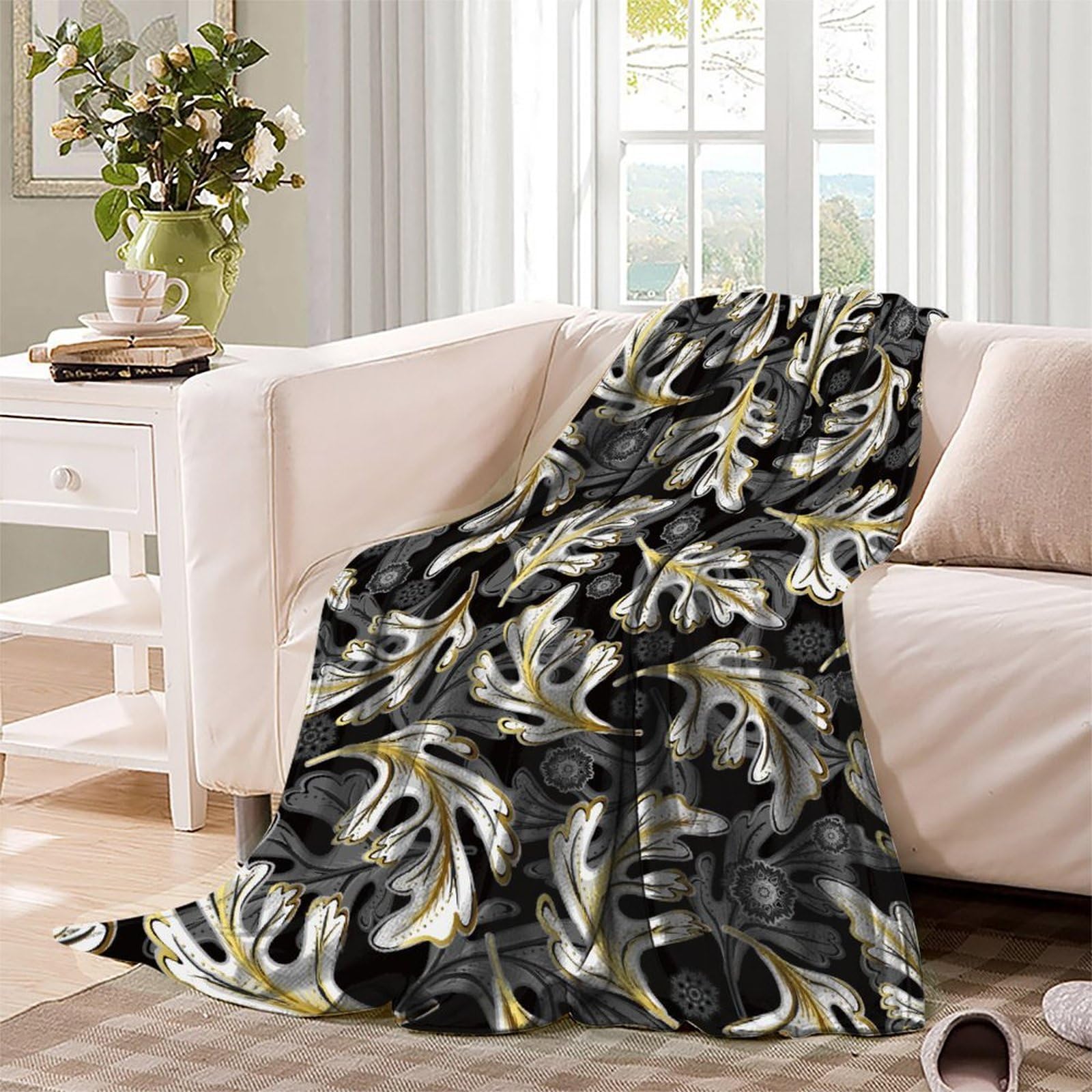 Retro Palmblatt 3D Printed Decke Mikrofaser Sofa Schlafzimmer Wohndeko Botanisches Muster Kuscheldecke 80x90inch(200x230cm)