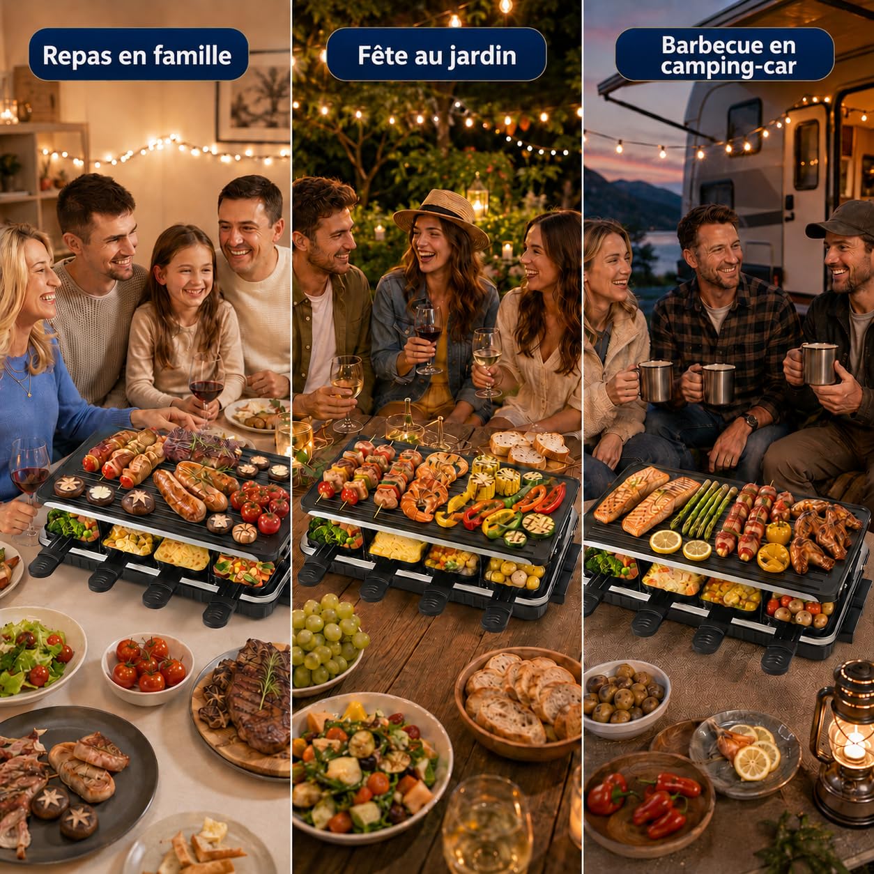 Griglia per Raclette, Raclette 8 Persone, 1300W Griglia Elettrica Antiaderente Reversibile con 8 Padelline per Formaggio Raclette in Miniatura e 1 Spatola di Legno, per Barbecue al Chiuso
