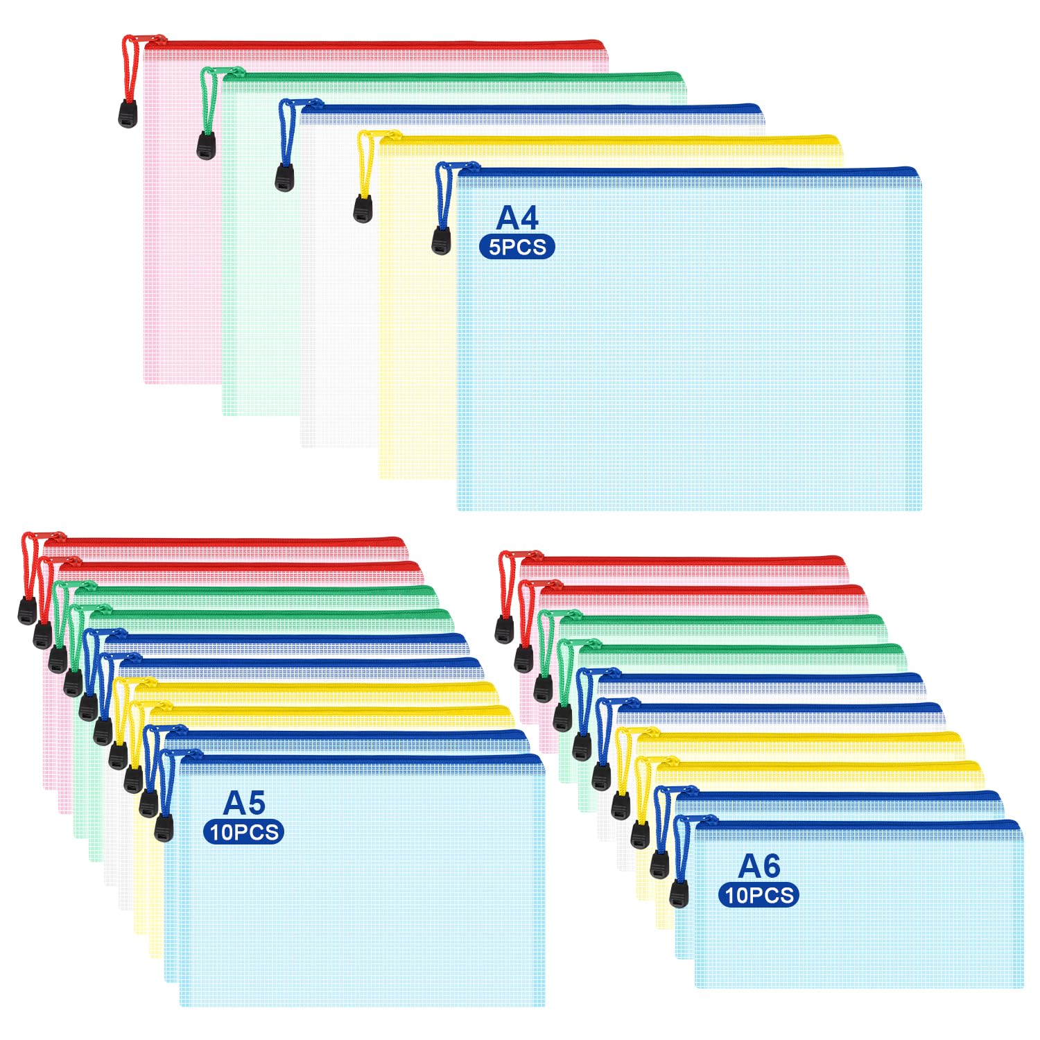 25 Piezas Bolsas de Documentos A4+A5+A6, Bolsas para Puzzles, Bolsa de Archivo de Cremallera Impermeable, Carpetas para Archivo de Plástico con Malla, Para Documentos, Cosméticos y Accesorios de Viaje