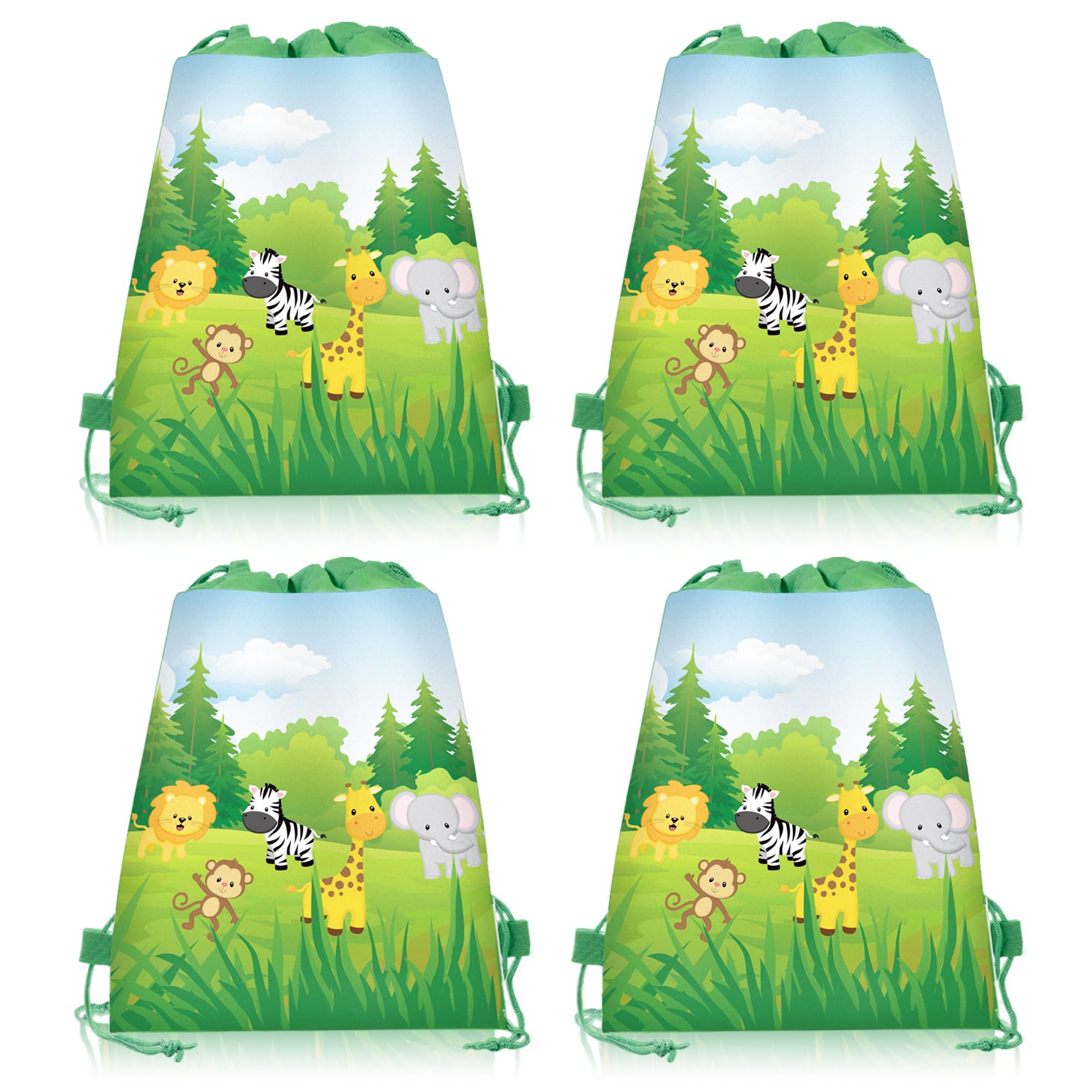 CC HOME 12 Pack Jungle Animals Drawstring Party Bags Safari Gift Candy Treat Bags Jungle Animals Theme Party Favor for Kids Girls Boys Birthday Baby