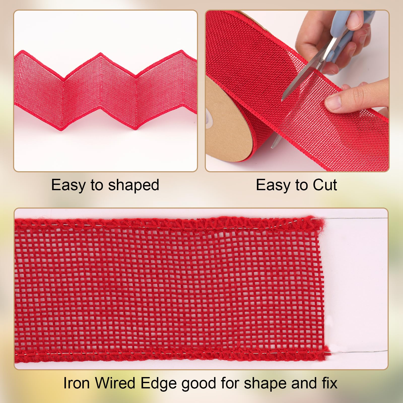 G2PLUS 6.4cm Red Burlap Wired Ribbon: 10m Hessian Ribbon for Crafting Bows, Gift Wrapping, Wreaths, Christmas Decoration - Image 4