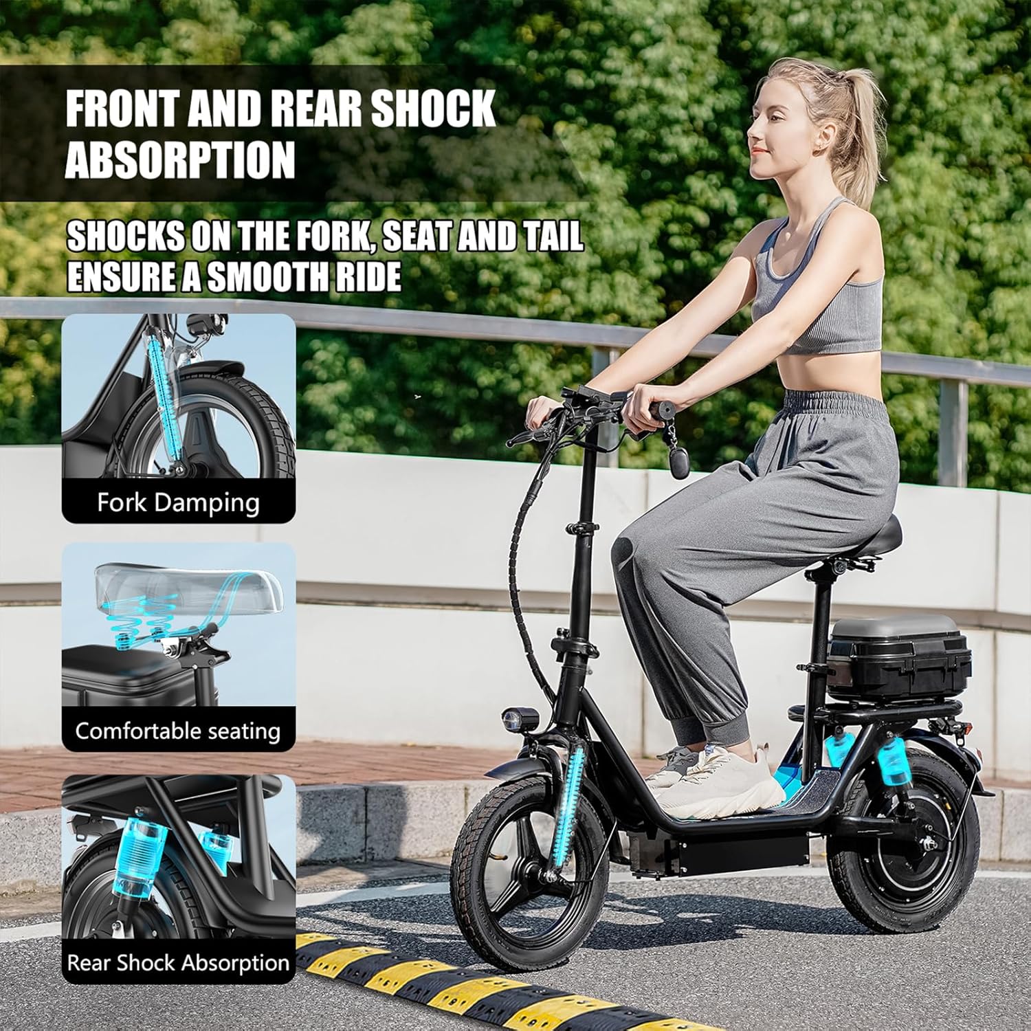 ASKGO Electric Scooter for Adults with Dual Brakes and Dual Suspension, 1000W Peak Motor, Top Speed 25 Mph, Max 35 Miles Range, 14" Foldable E-Scooter for Daily Commute