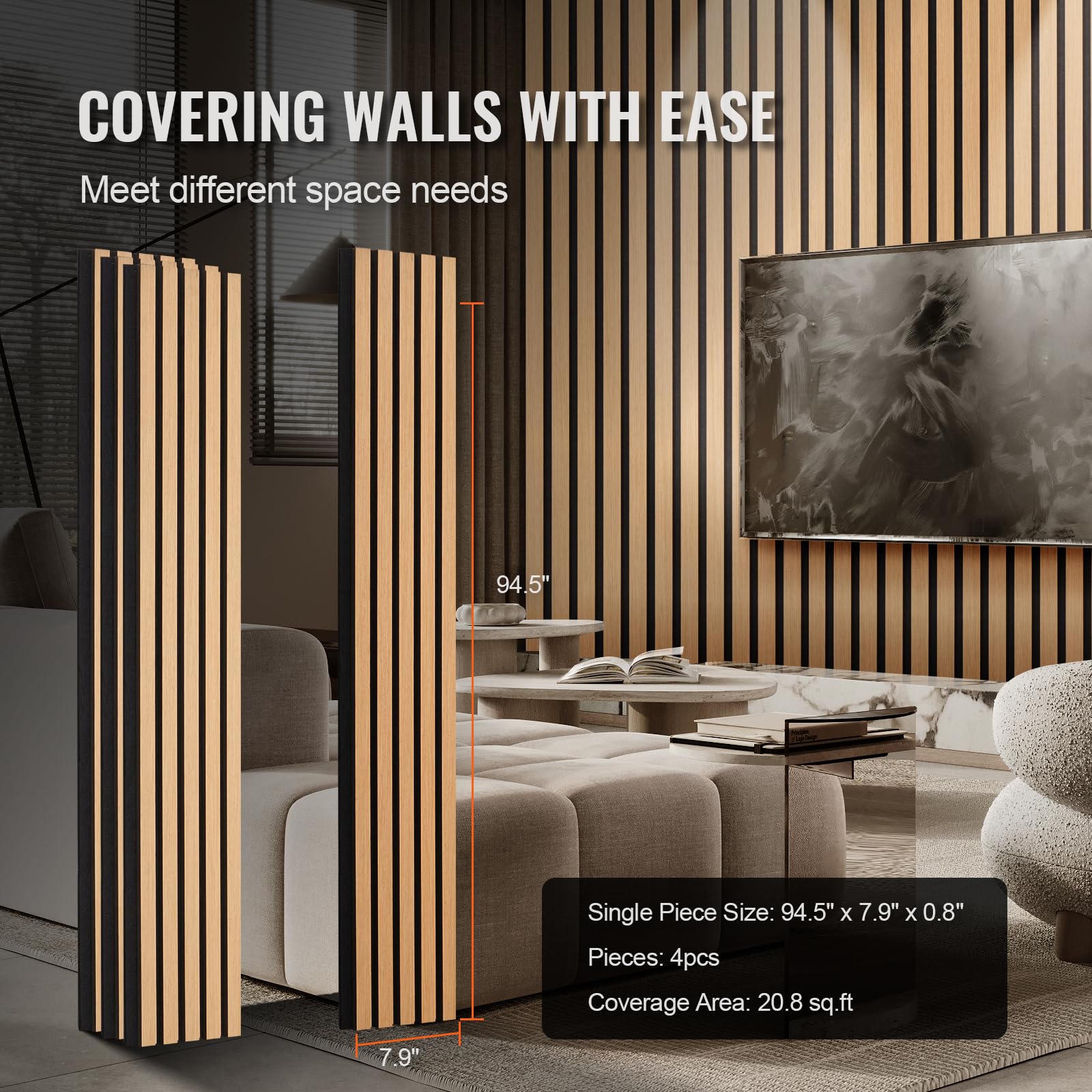 VEVOR Pannelli Acustici a Doghe in Legno 2400 x 200 mm Pannelli da Parete in Legno MDF con Accenti per Decorazione Pareti Interne, Pannelli da Parete in Finto Legno, Riduzione di Rumore, Rovere Chiaro