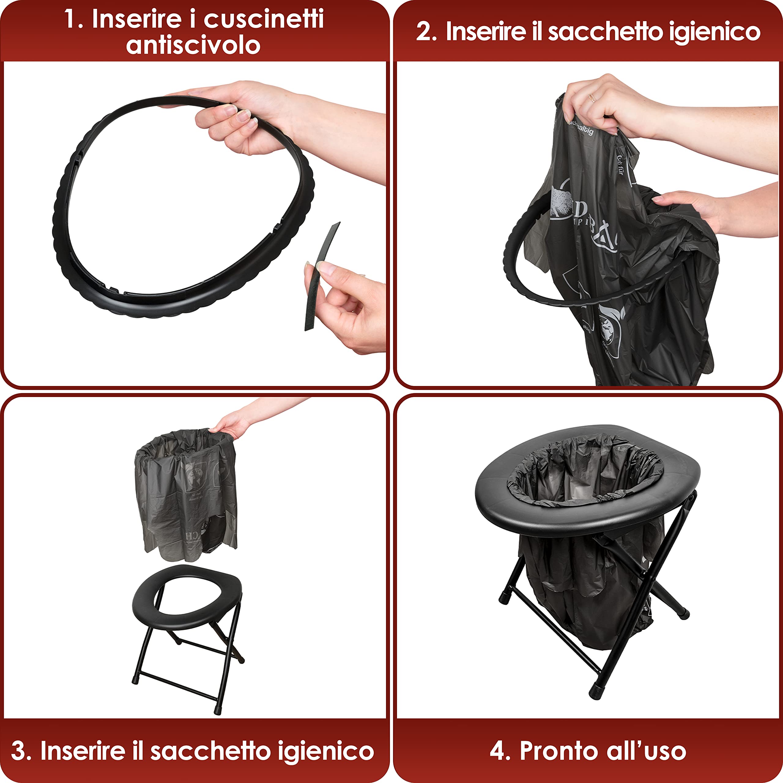 WEIDEBACH® WC da campeggio stabile e leggero, WC pieghevole facilmente trasportabile con 22 sacchetti inclusi, ideale per il campeggio, le escursioni in moto, WC pieghevole.