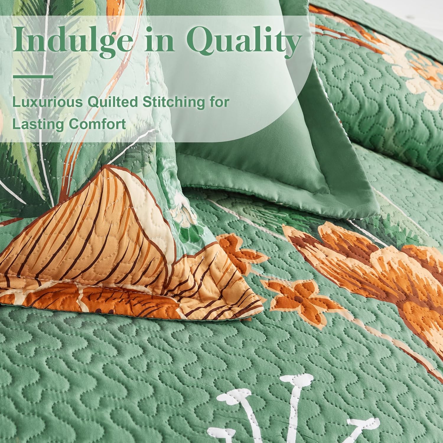 3 Piece Sage Green Boho Floral Full/Queen Quilt Sets Farmhouse Botanical Reversible Lightweight Bedspread Coverlet with 2 Shams Butterfly Microfiber Bedding Quilts Set for All Season, 90''x96'' - Image 4