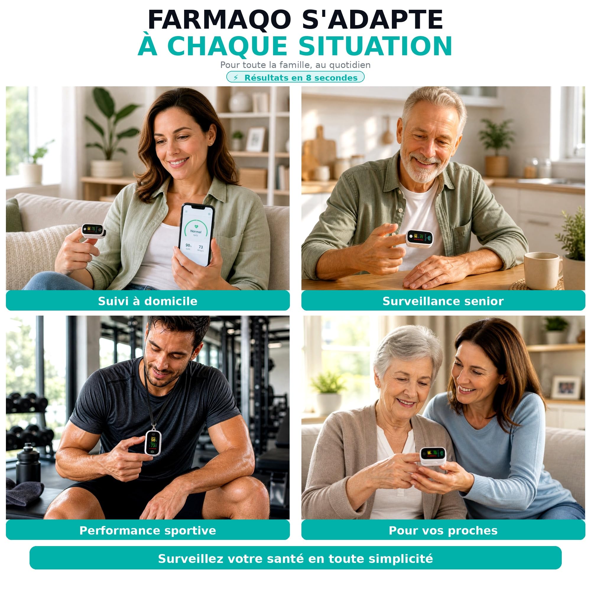 FARMAQO Oxymètre de doigt Saturomètre professionnel médical SPO2 BPM fréquence cardiaque Ecran OLED Bluetooth