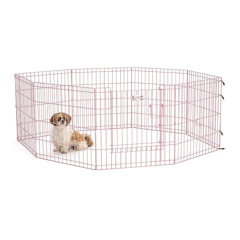Cercado para cães MidWest Homes for Pets com porta, 8 painéis, 60,96 cm de altura, Rosa, 1 unidade