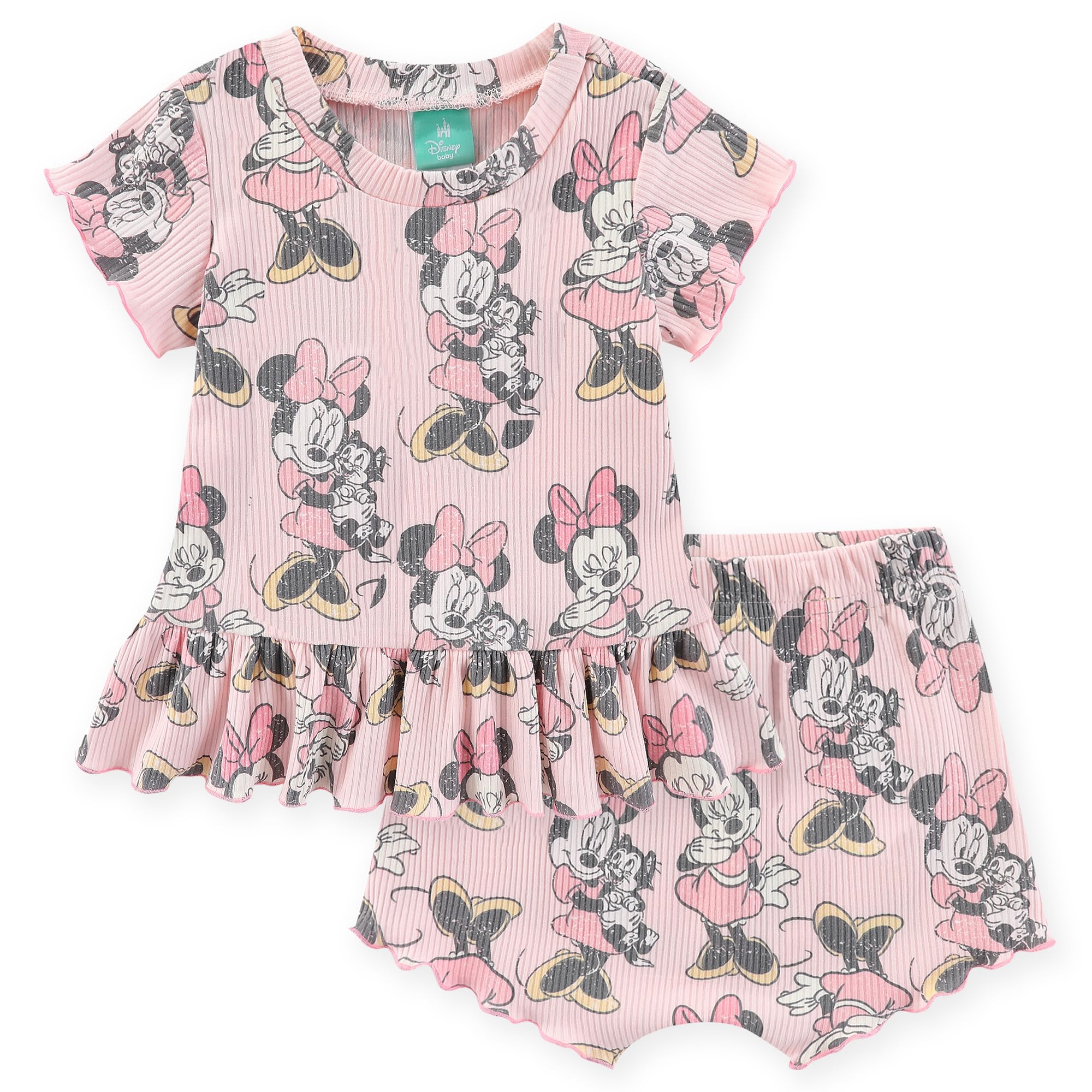 Disney Minnie Mouse - Conjunto de 2 piezas de playera acanalada y pantalones cortos para recién nacidos y bebés