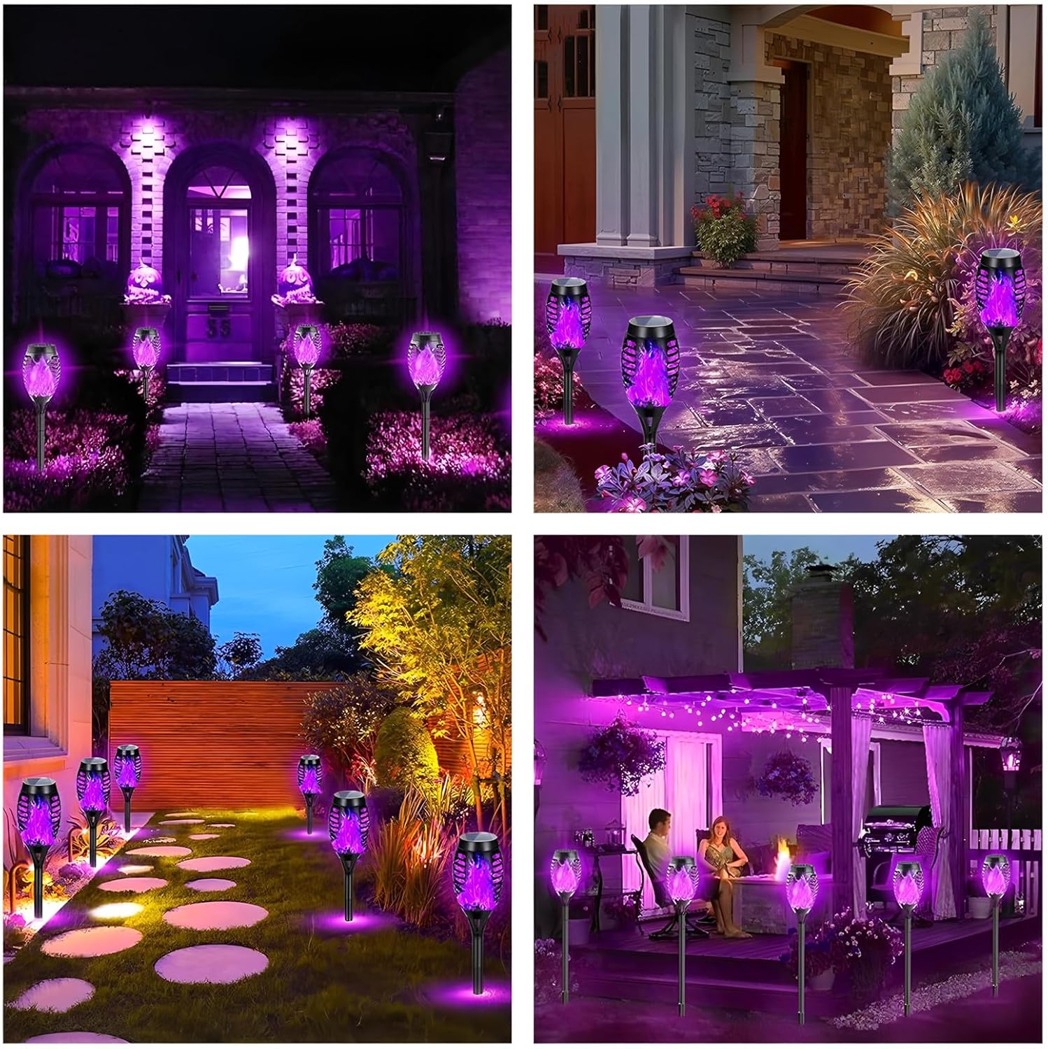 Solar Torch Light with Flickering Flame,4Pack Solar Lights Outdoor,Waterproof Solar Powered Yard Garden Lights,Solar Flame Light,Torches Lighting for Outside Patio Lawn Path Decorations (Purple)