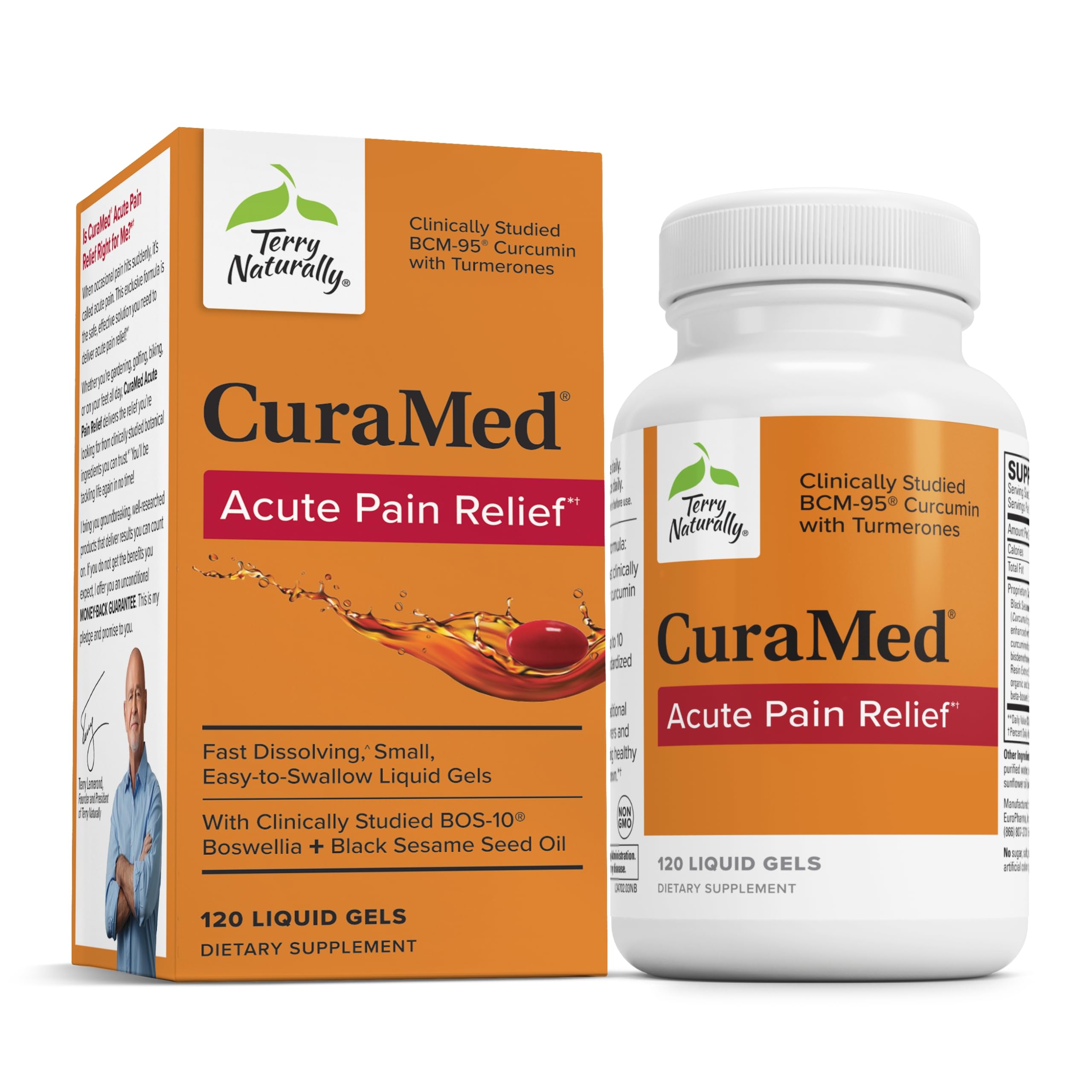 CuraMed Acute Pain Relief - Supplement with BCM-95 Curcumin & BOS-10 Boswellia - Black Sesame Seed Oil to Support Relief of Occasional Discomfort - 120 Liquid Gels