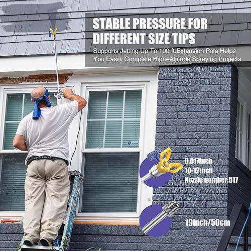 Miniatura 5 de Rociador de pintura sin aire 450, pulverizador de pintura de 0.47 GPM para interior del hogar, 3300 psi, 900 W, pulverizador sin aire de alta