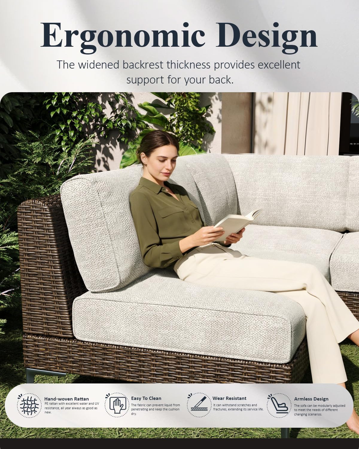 LayinSun 10-Piece Wicker Rattan Patio Furniture Set, Deep Seating Outdoor Modular Sectional Sofa Conversation Set with Thick Cushions for Lawn, Garden