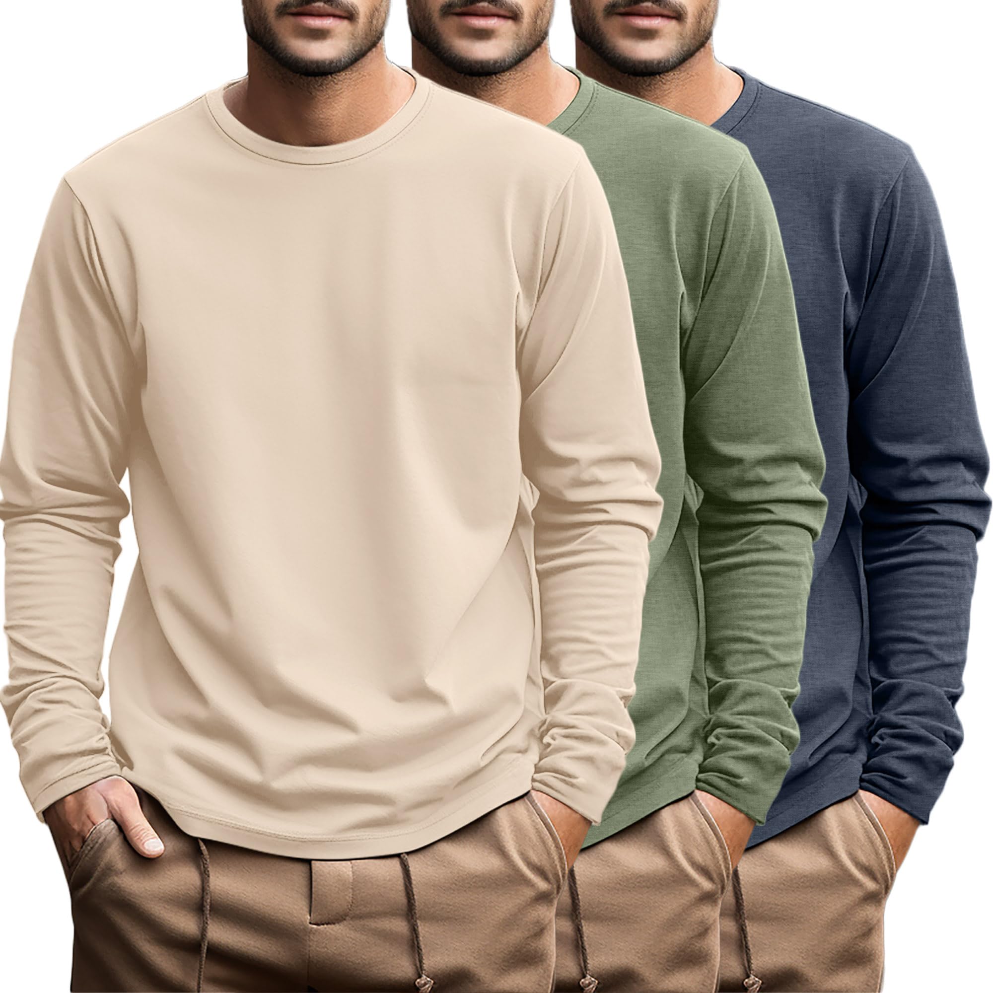 3 Pack Mens Big and Tall Cotton Knit Long Sleeve Shirts