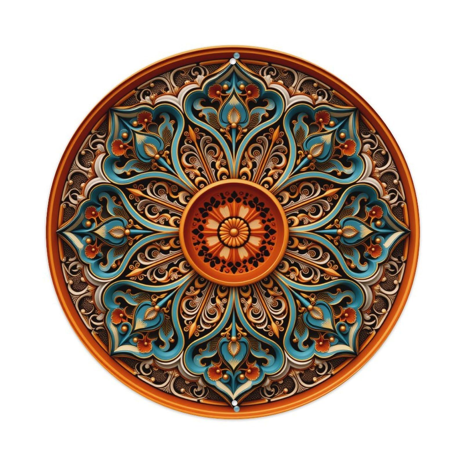 Ornate Mandala Floral Design Pattern Round Tin Sign Vintage Style Metal Sign Home Bar Garden Wall Plaque Decor Metal Poster 8x8 Inch