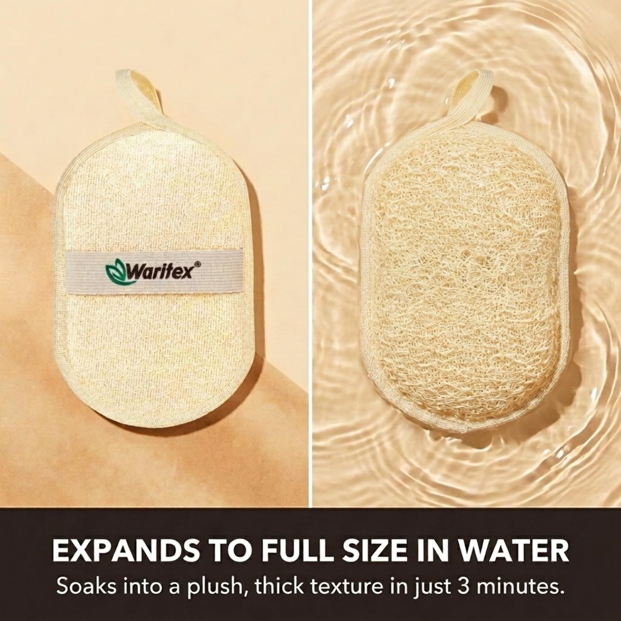 LOOFAH egipcio natural, forma ovalada, esponja exfoliante 100% orgánica con correa de mano, limpiador de baño ecológico para una piel suave y brillante (3)