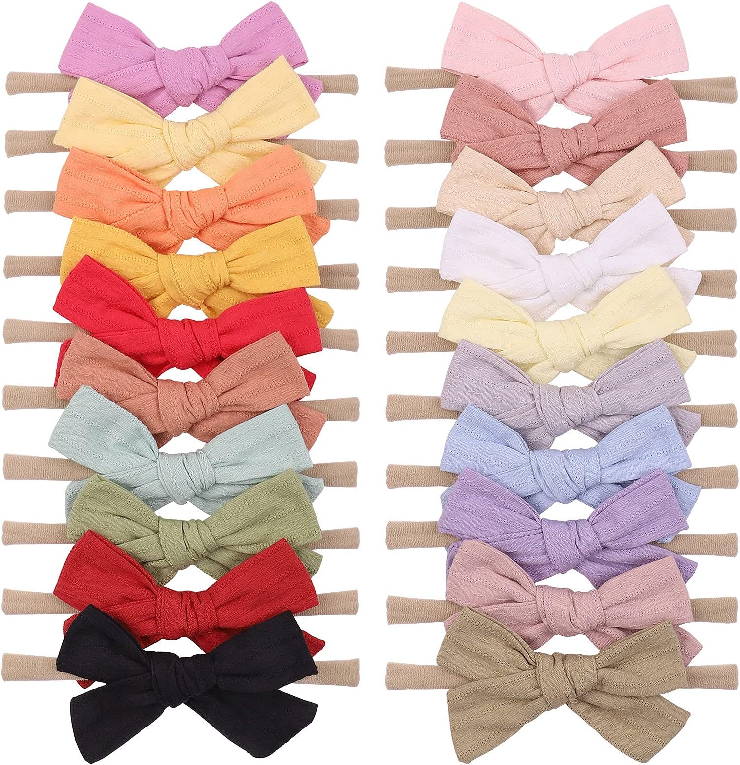 jollybows 20pcs Baby Girls Cotton Hair Bows Headbands Nylon Hair Bands Elastic Hair Accessories for Newborn Kids Infants Toddlers