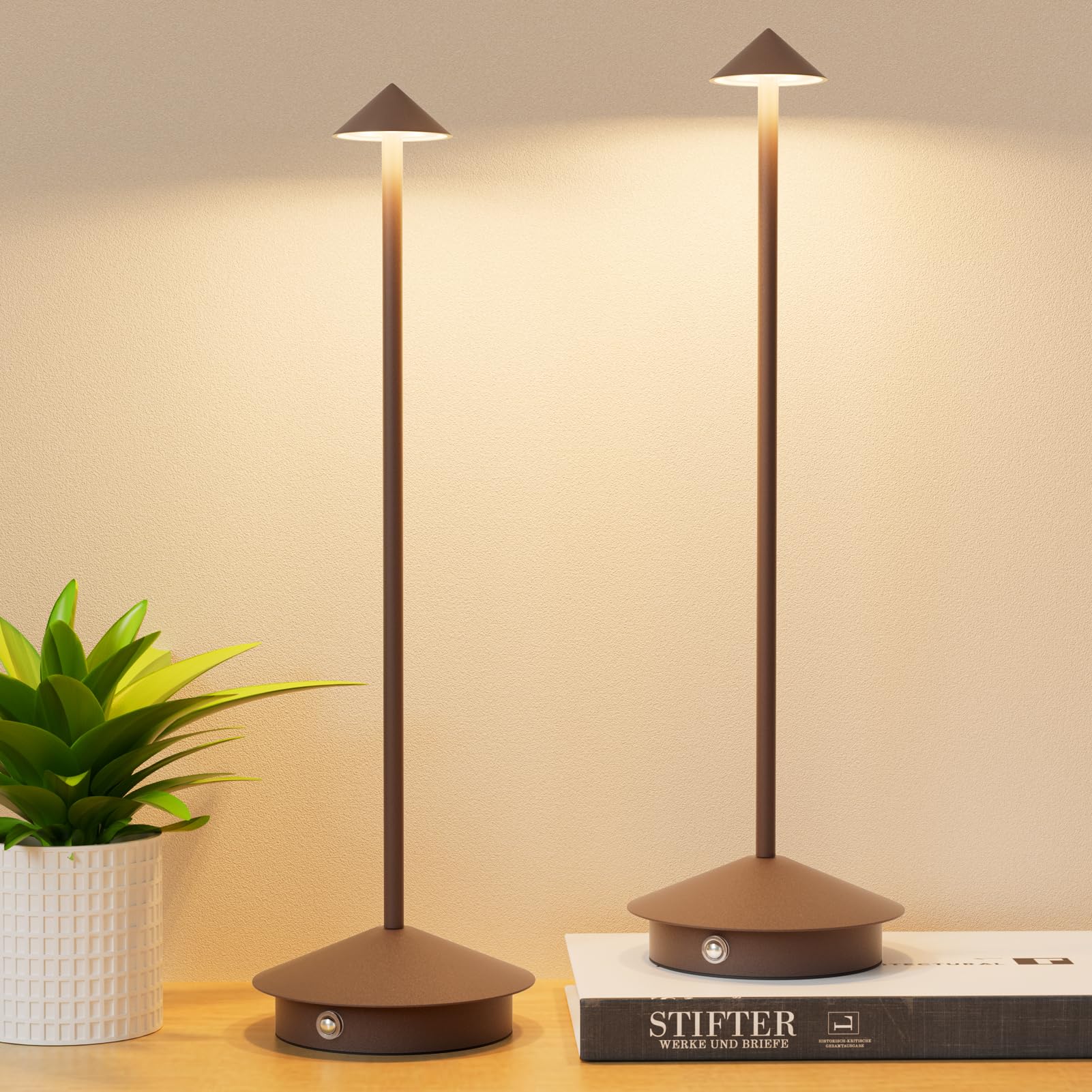 Aoceley 2-Pack 6000mAh Rechargeable Led Table Lamp Cordless,3000K-6000K Stepless Dimming Touch Lamps with Memory Function,IP54 Waterproof Aluminum Table Light for Outdoor/Bars/Restaurant/Patio(Rust) โ image 1