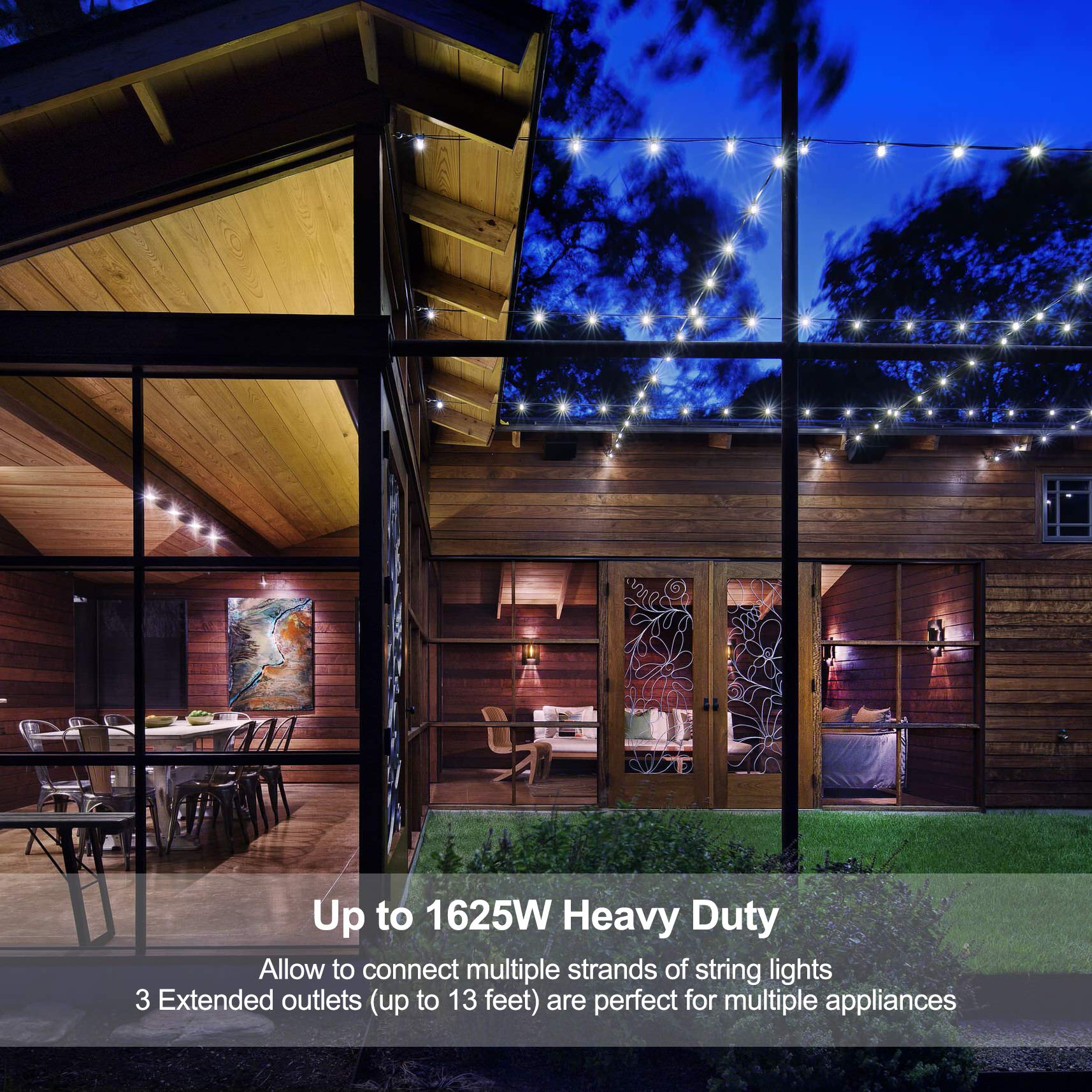 DEWENWILS 25 Ft Outdoor Extension Cord Multiple Outlets, Evenly Spaced 3 Outlets Plugs with Safety Cover, 16/3 SJTW Weatherproof Wire for Outdoor Lights and Holiday Decorations, ETL Listed