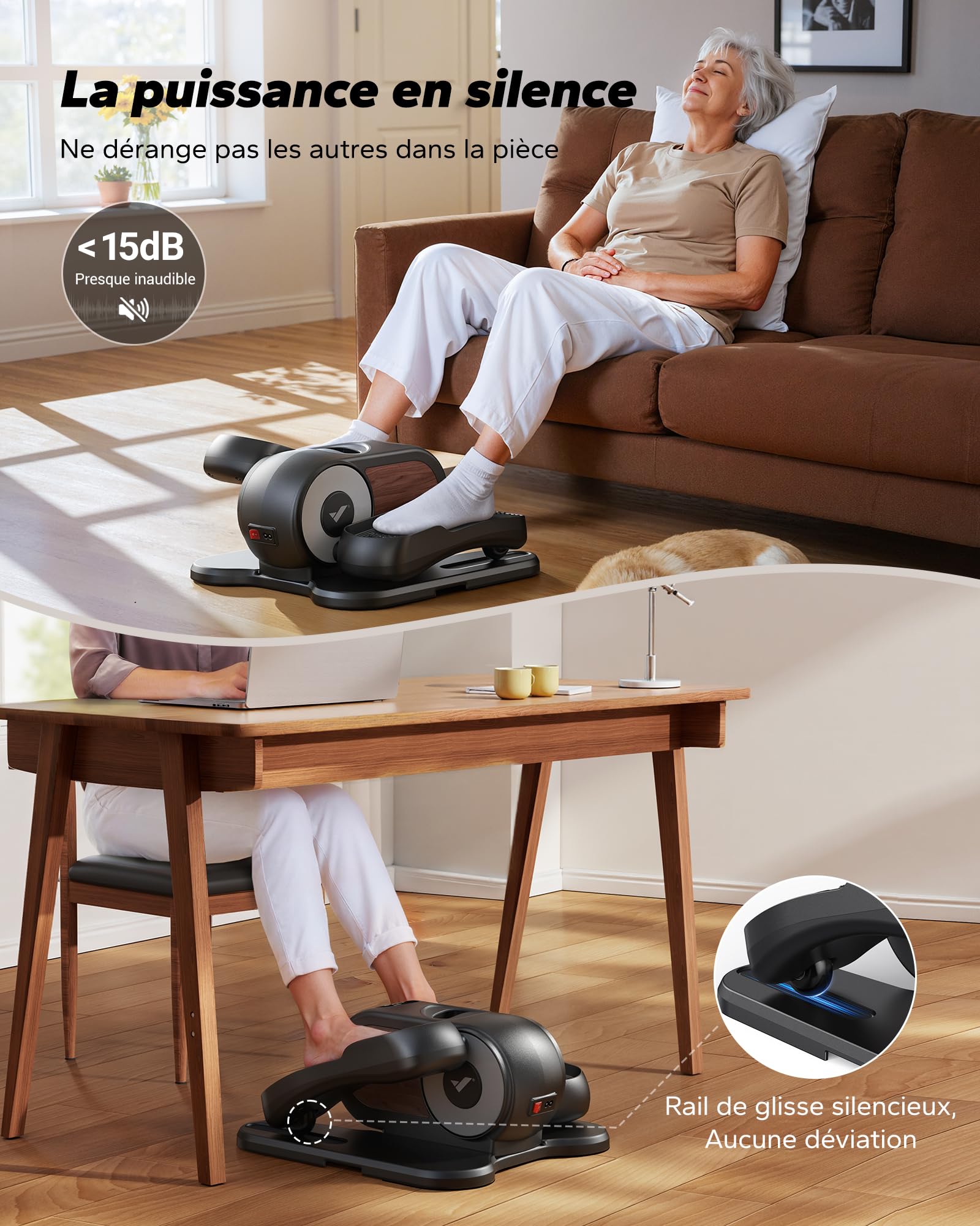 MERACH Elliptique de Bureau Mini Vélo Elliptique 8-12 Vitesses Silencieux Portable Tapis Antidérapant