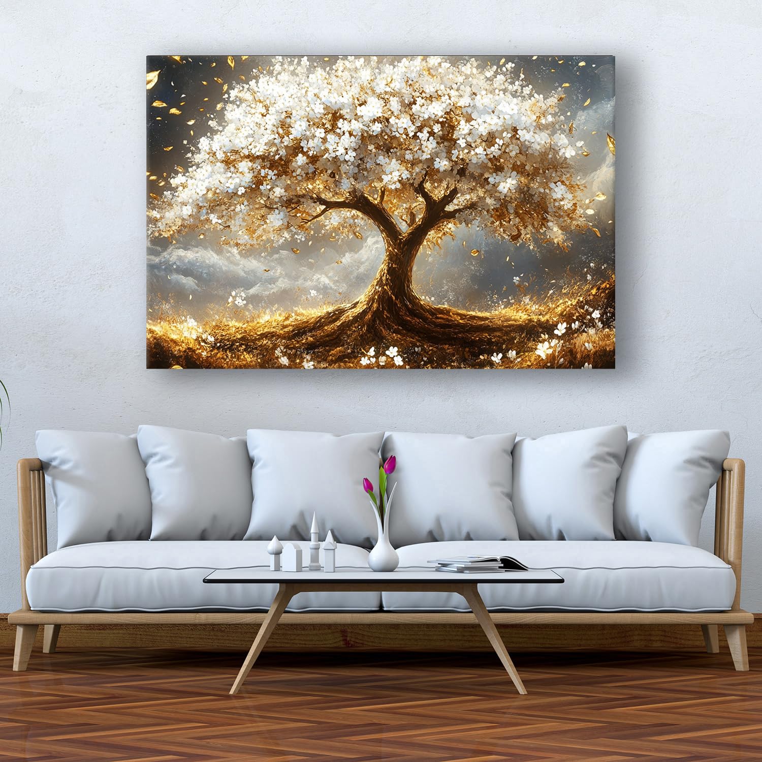 Startonight Tableau Abstrait Impression sur Toile - Terre Magique de l'arbre Blanc - Décoration Murale Moderne pour Salon - Grande Image sur Toile 80x120 cm - Idée Cadeau Élégante et Originale