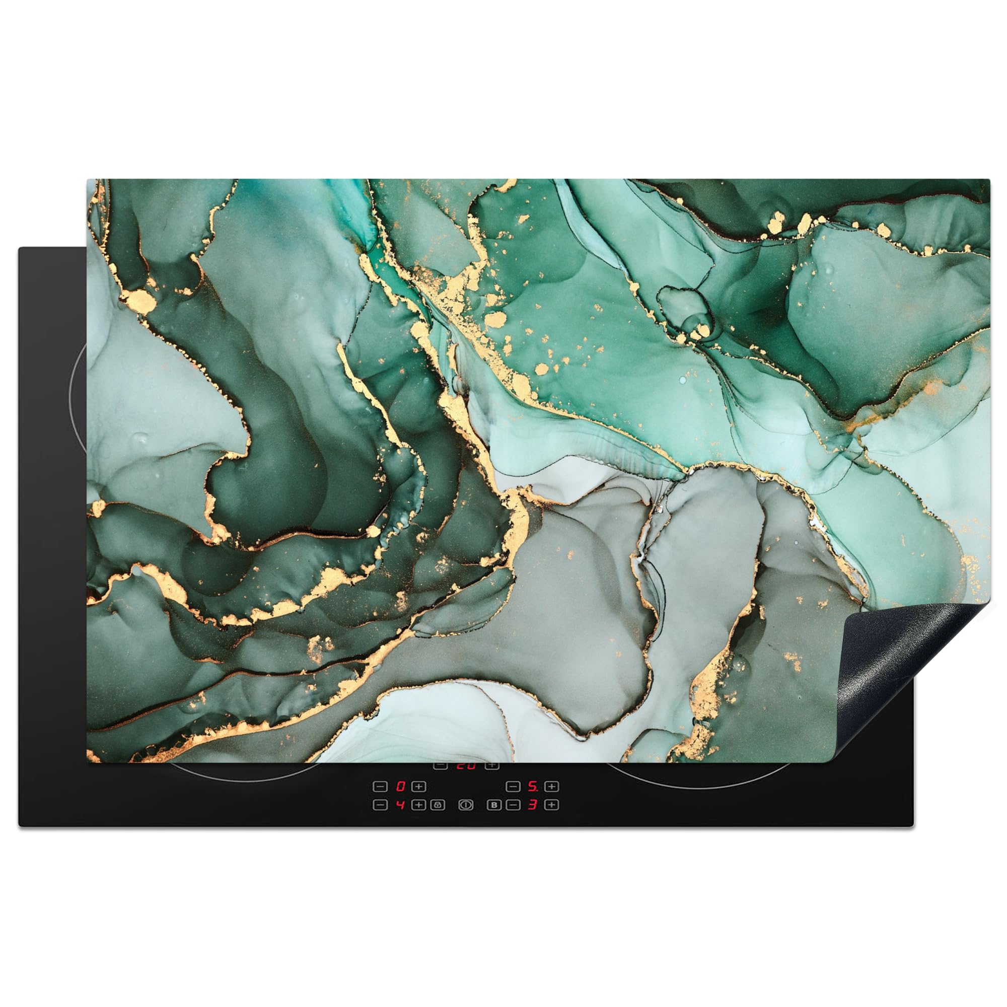 KitchenYeah© Induction Hob Protector Mat 20.5"x31.9" / 81.2x52 cm Stove Cap Top Cover Kitchen Cooker Covers for Electric Hobs Vinyl Gold - Marble - Green - Luxe - Marble Look - Grey — image 1