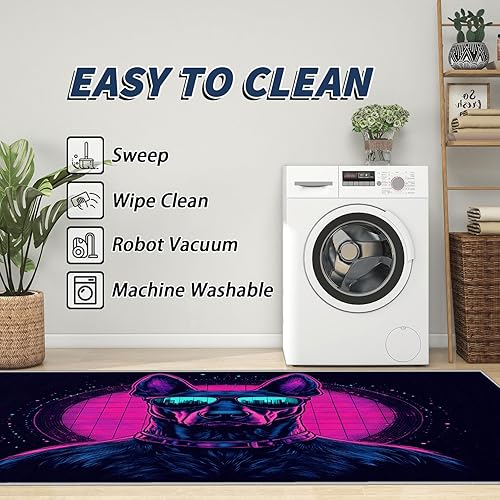 Miniatura 6 de Neon Rugs for Gaming Room - Doberman Rug, 3x4 Rug, Retro Cyberpunk Area Rug, Cool Dog Washable Non Slip Rugs, Futuristic Vaporwave Carpet - Home