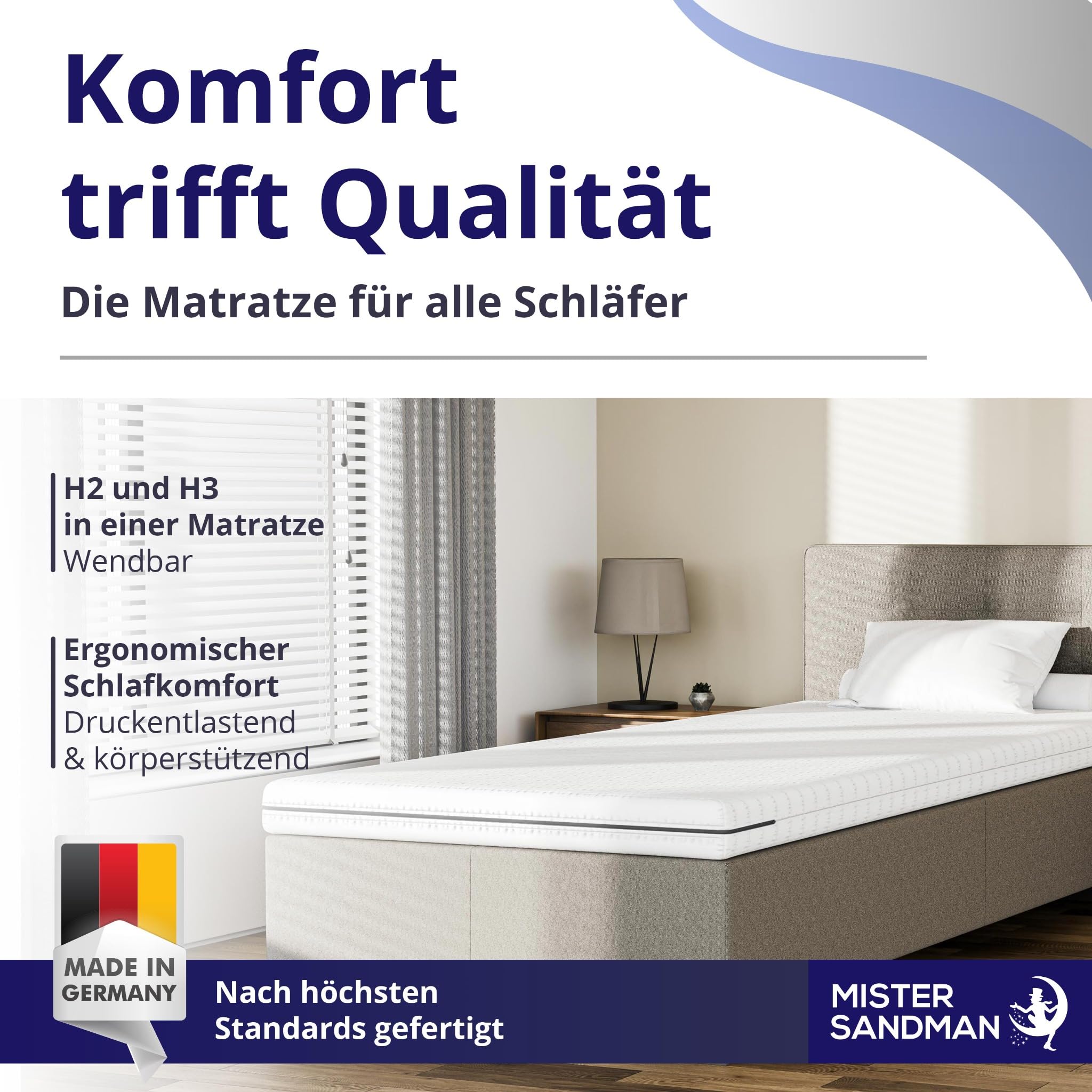 Mister Sandman Kaltschaummatratze 180x190 cm, H2/H3, 18 cm Höhe, Ergonomische 7-Zonen Matratze, Rollmatratze mit waschbarem Bezug, für Seiten-, Rücken- und Bauchschläfer