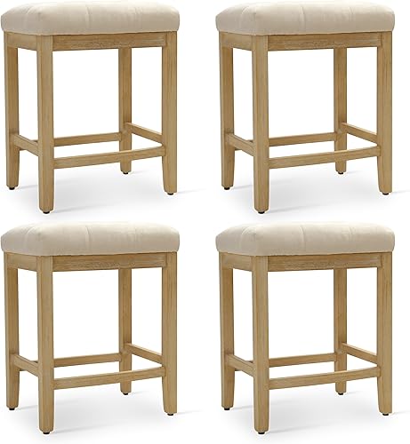 Miniatura 7 de Juego de 4 taburetes de bar de altura de mostrador para encimera de cocina, taburetes de bar modernos sin espalda con asiento tapizado de tela y