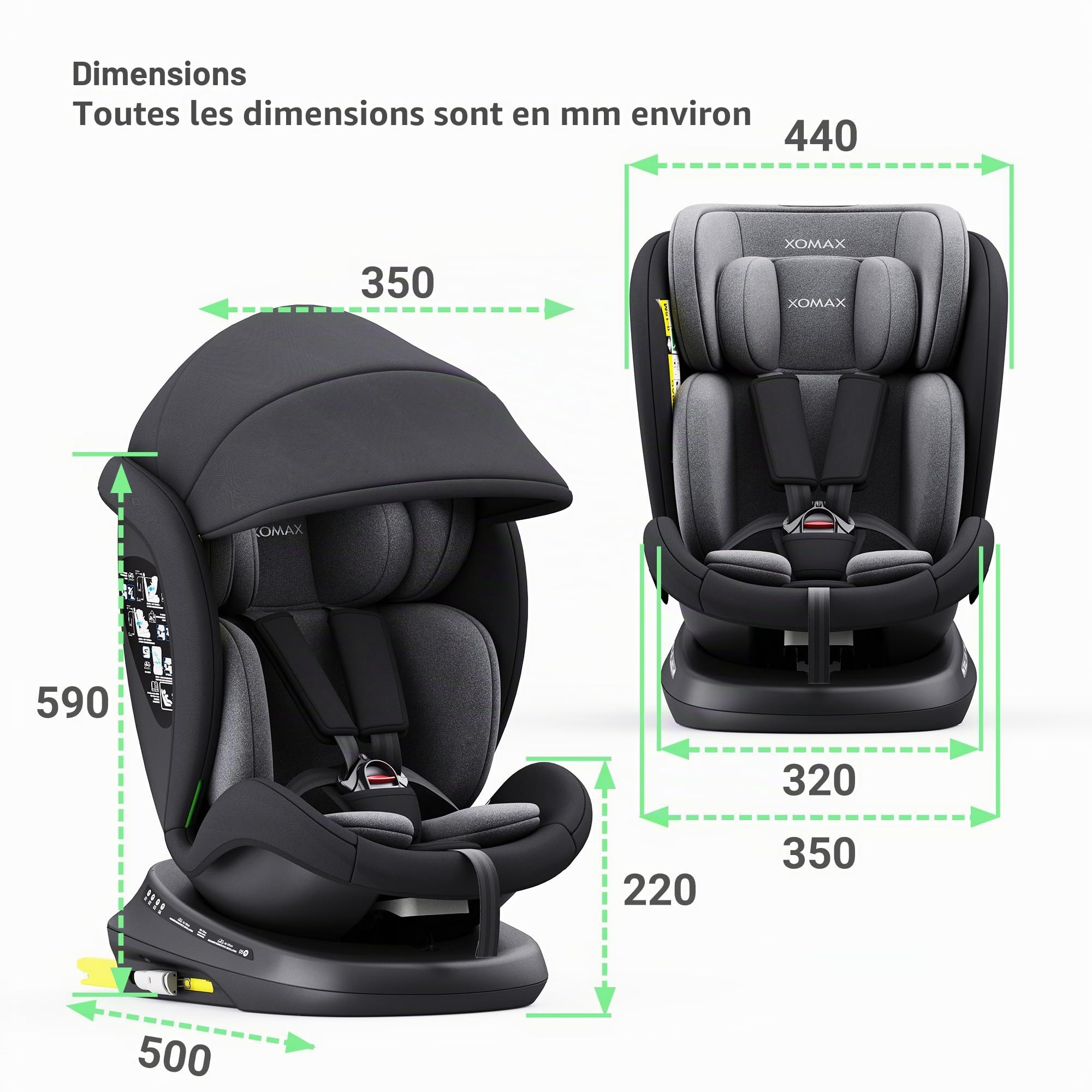 XOMAX 946i Sèige enfant avec ISOFlX, fonction inclinable, 0-36 kg, 0-12 ans, groupo 0/1/2/3, harnais 5 points et harnais 3 points, housse amovible, lavable I ECE R129