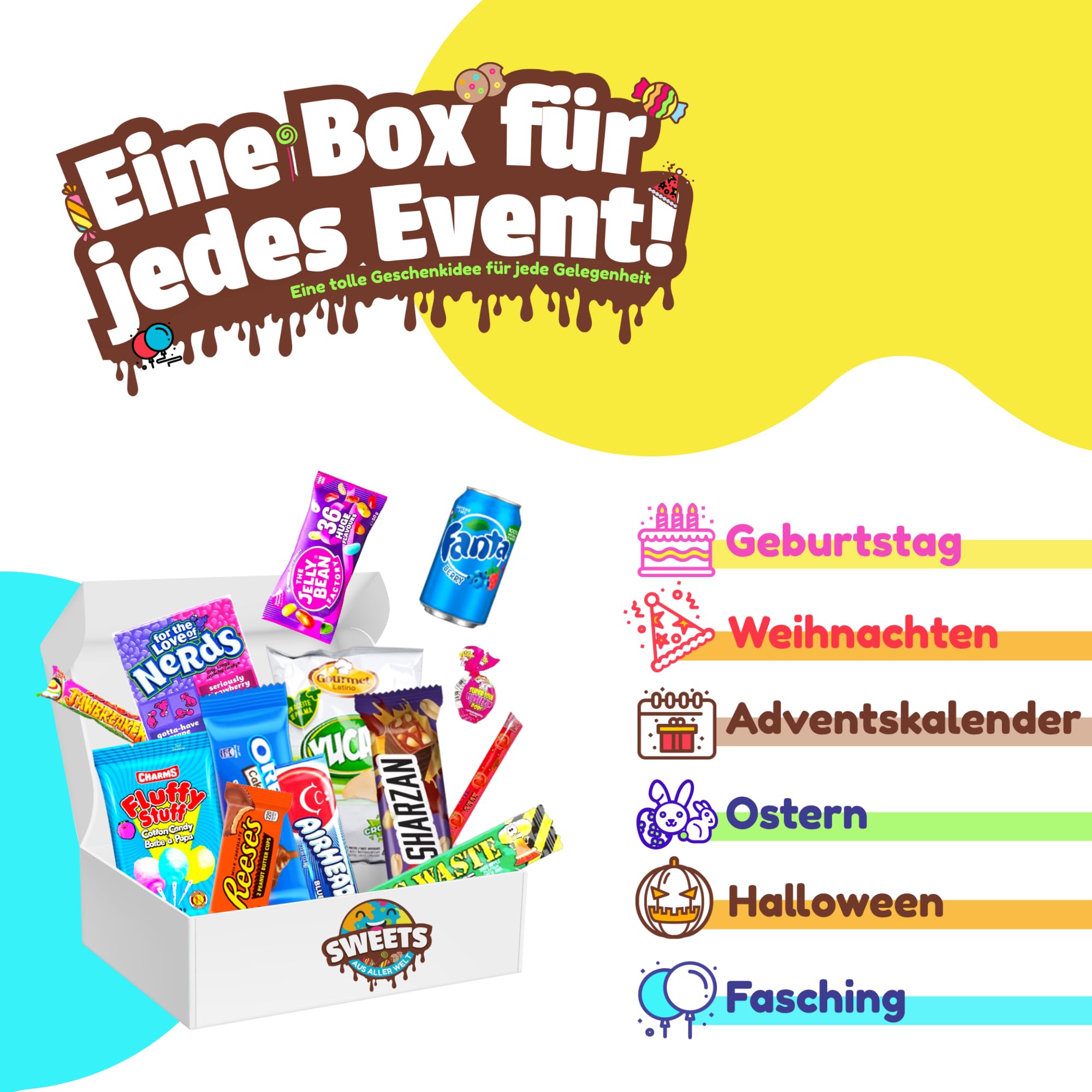 Amerikanische Süßigkeiten Box mit 24 Snacks – Süßigkeiten aus aller Welt - American Candy Box – Sweets Süssigkeiten Box aus Amerika