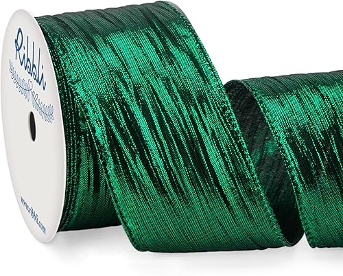 Ribbli Cinta de alambre arrugada verde bosque con borde metálico, cinta de Navidad verde bosque para guirnaldas, coronas, lazo superior, guirnaldas, disponible en Yaxa Peru