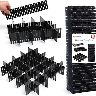 40 Pcs S&eacute;parateurs de Tiroir, Organisateur de Tiroir R&eacute;glables pour sous-V&ecirc;tements, Chaussettes, Maquillage, Fournitures de Bureau, Noir
