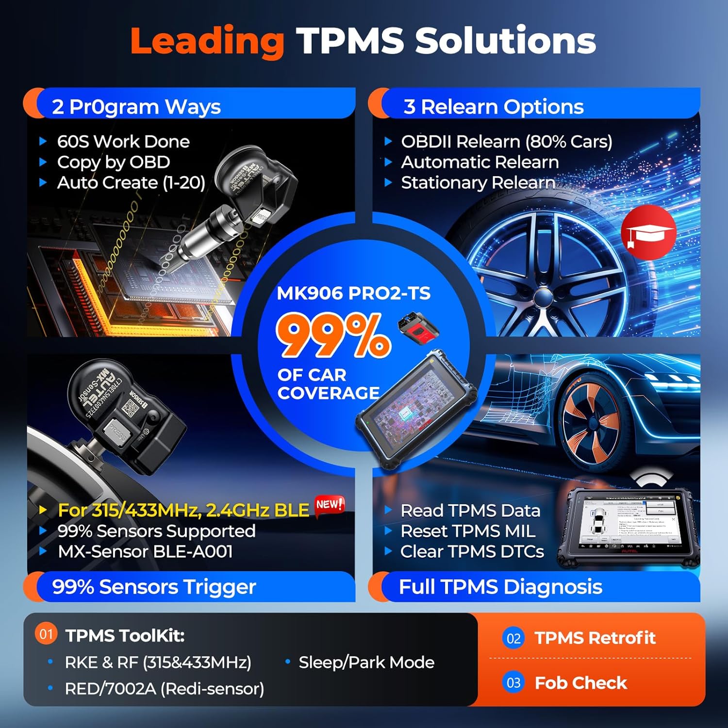 Autel Scanner MaxiCOM MK906 Pro2-TS, V2.0 Full TPMS Bi-Directional Scanner, 2026 Upgrade of MS906 PRO-TS MK906 PRO-TS MP900TS MS906MAX, ECU Coding, 40+ Resets, 3000+ Active Tests, CAN FD & DoIP