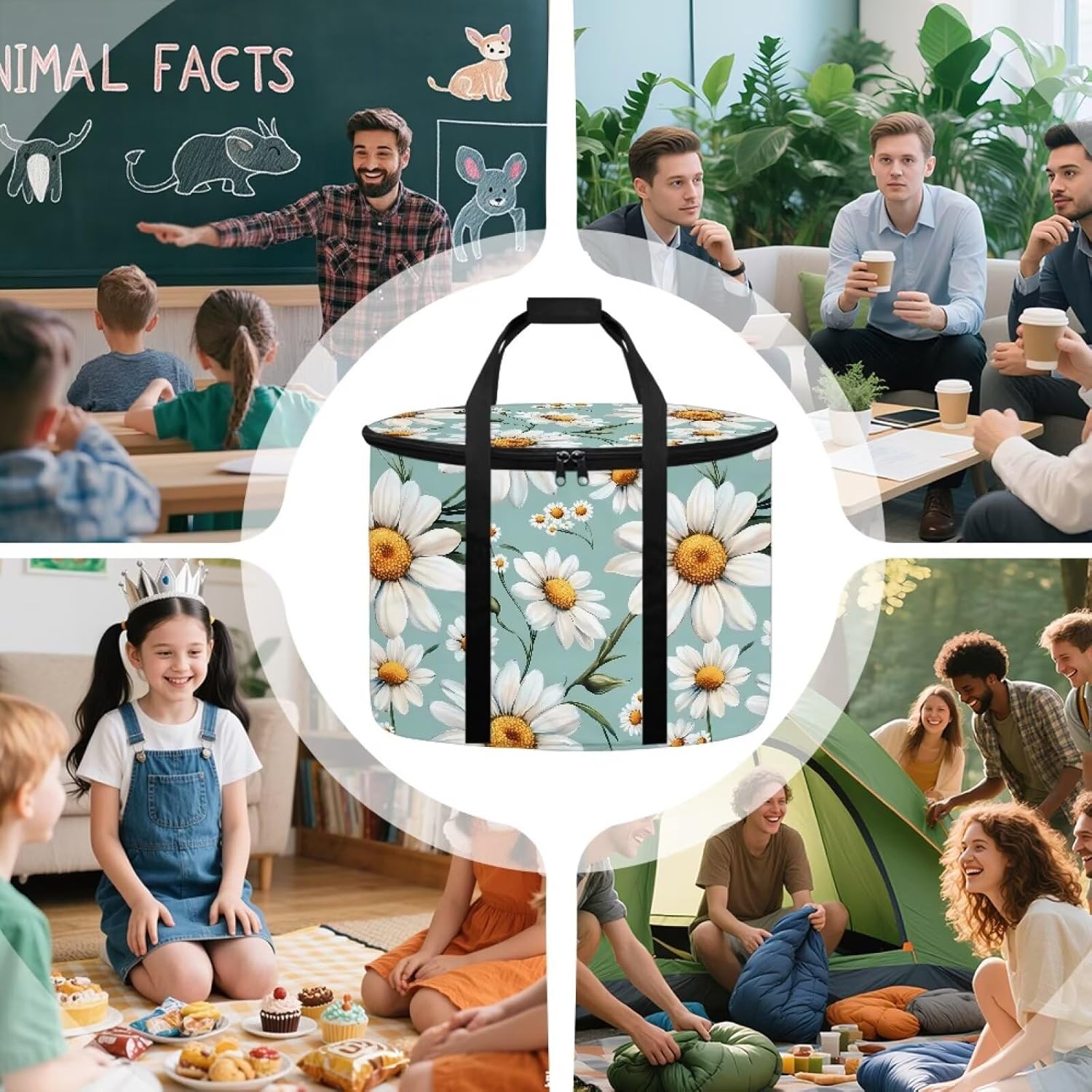 White Floral Large Capacity Crock Pot Bags for 4-8 Quart Crock Crock Pot Carrying Bag for Women Parents Holiday Gifts